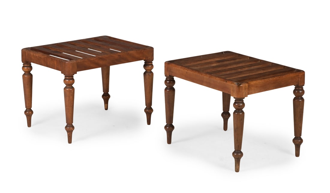 A PAIR OF GEORGE IV MAHOGANY LUGGAGE STANDS, CIRCA 1825 (1 of 3)