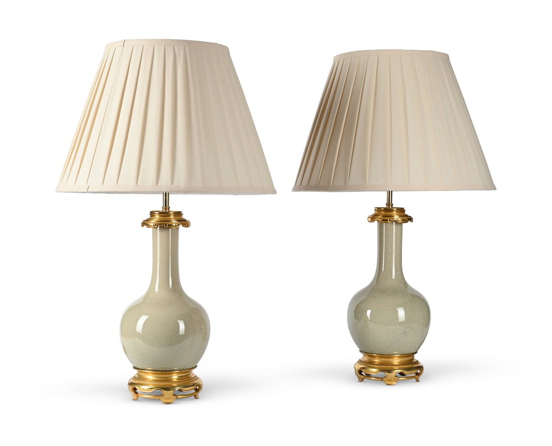 A PAIR OF GILT METAL MOUNTED CRAQUELURE GLAZE TABLE LIGHTS, LATE 19TH CENTURY (1 of 1)