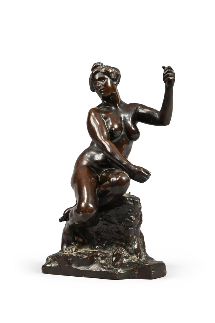 JOHN HUGHES ARHA RHA (IRISH, 1865-1941), A BRONZE FIGURE OF A SEATED NUDE WOMAN, DATED 1904-06: JOHN HUGHES ARHA RHA (IRISH, 1865-1941), A BRONZE FIGURE OF A SEATED NUDE WOMAN DATED 1904-06 Signed to cast JOHN HUGHES, SC, PARIS, 1904-06 and with foundry mark Hohwiller Fondeur Paris 28cm high, th