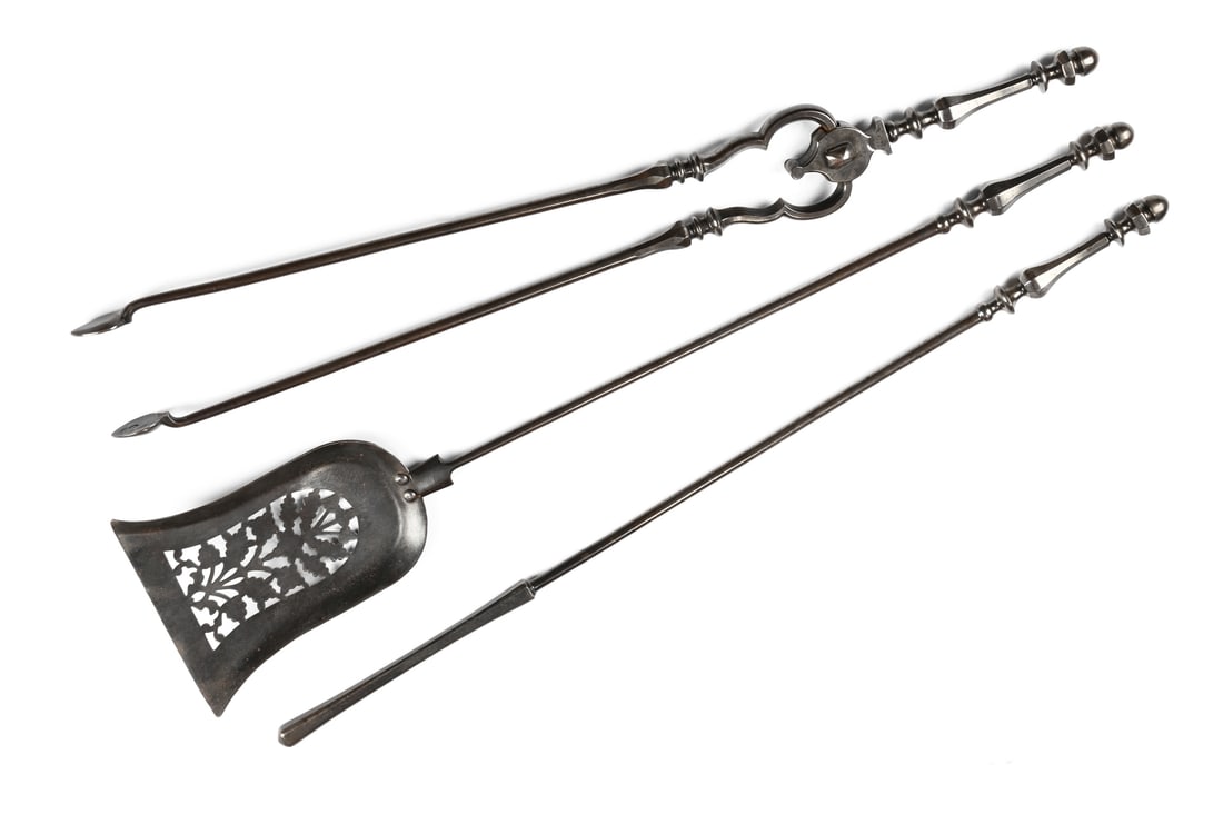 A SET OF THREE REGENCY POLISHED STEEL FIRE TOOLS, CIRCA 1820 (1 of 1)