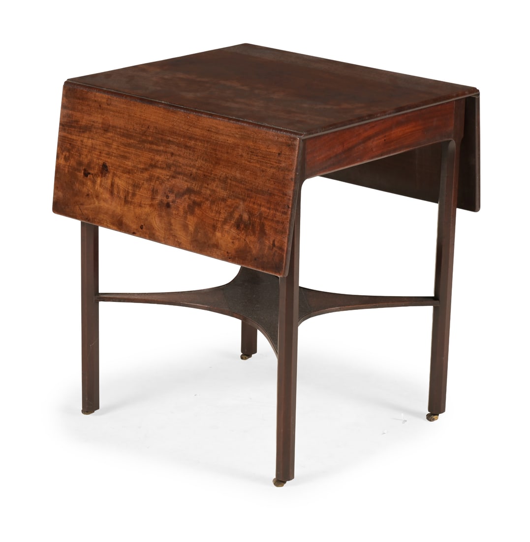 A GEORGE III MAHOGANY PEMBROKE TABLE, CIRCA 1765: A GEORGE III MAHOGANY PEMBROKE TABLECIRCA 1765Fitted with swivel brass and leather castors70cm high, 54cm wide, 62cm deep