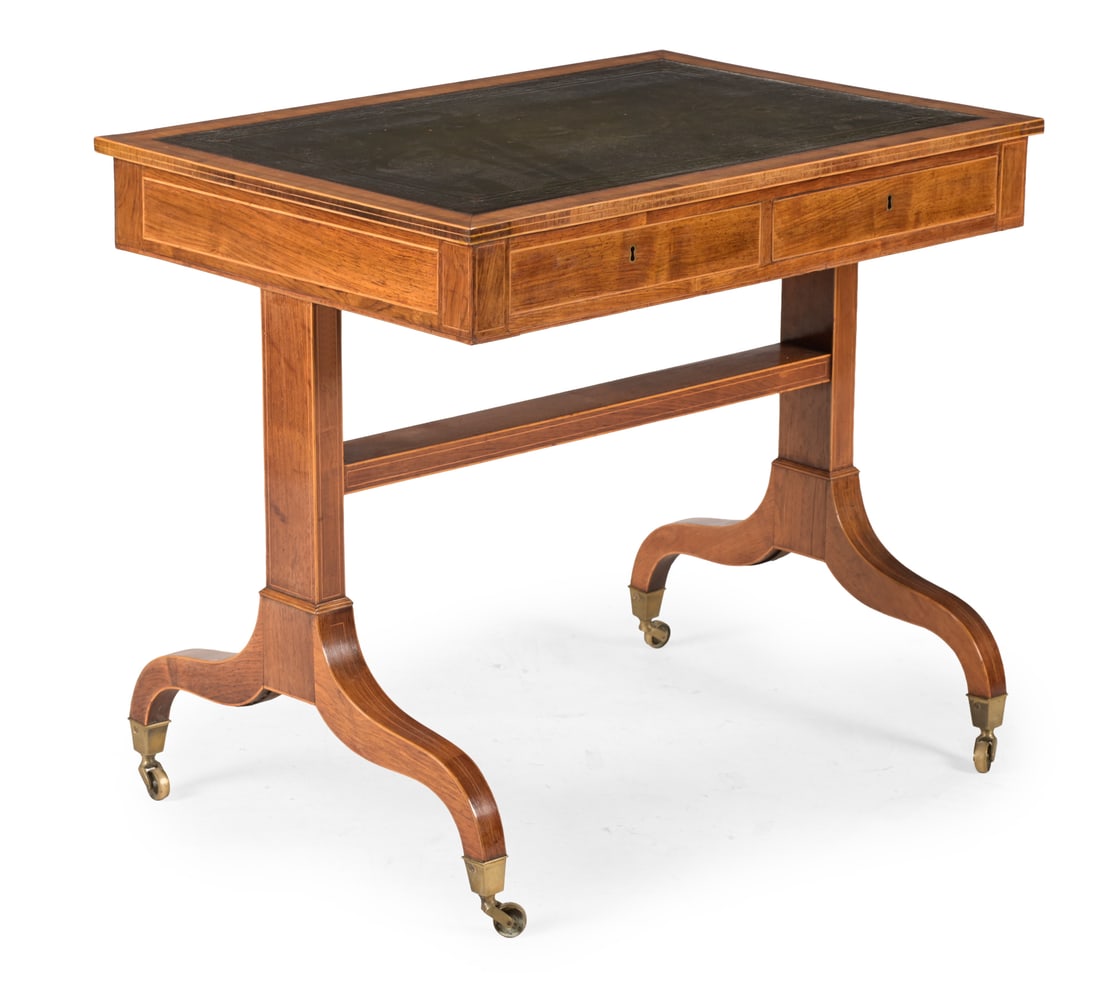 Y A REGENCY ROSEWOOD AND SATINWOOD CROSSBANDED LIBRARY OR WRITING TABLE, CIRCA 1815 (1 of 3)
