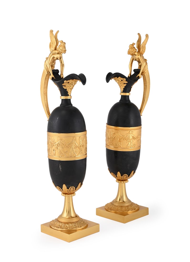 A LARGE PAIR OF ORMOLU MOUNTED BRONZE JUGS OR EWERS, AFTER CLAUDE GALLE, FRENCH, EARLY 20TH (1 of 4)
