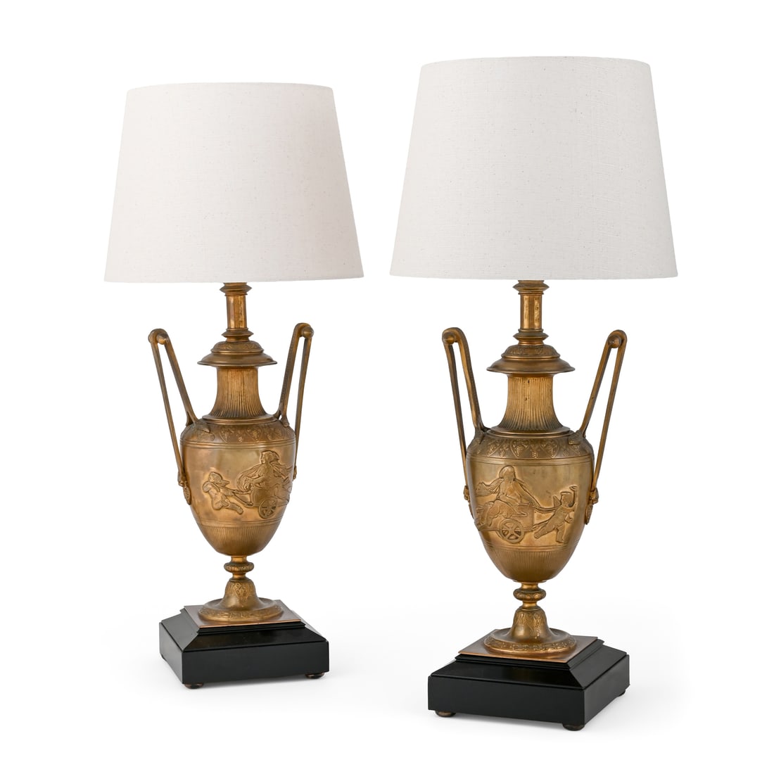 A PAIR OF CLASSICAL GILT BRONZE AND SLATE TABLE LIGHTS, LATE 19TH CENTURY (1 of 2)