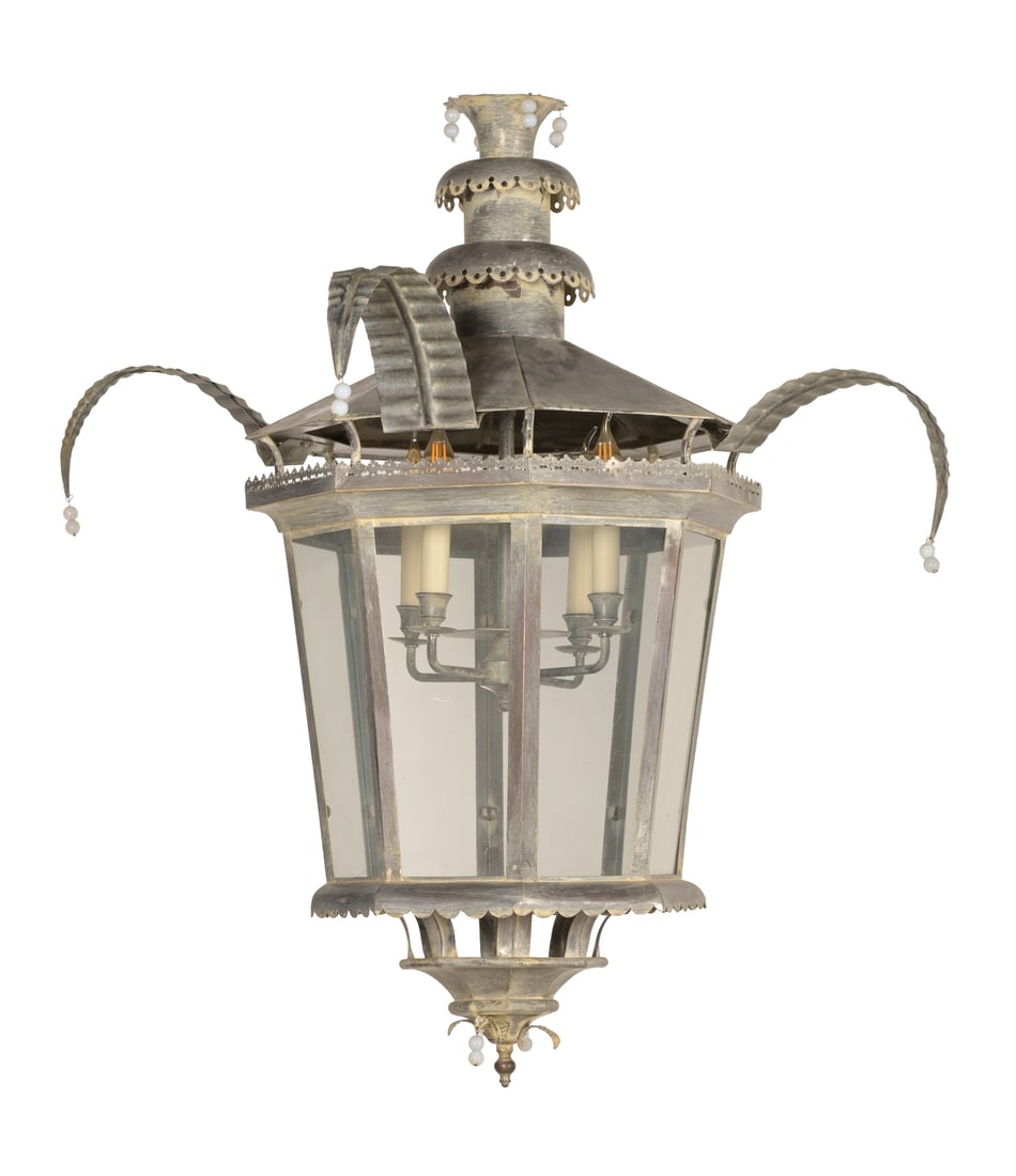 A LARGE PAINTED METAL HALL LANTERN, CONTEMPORARY (1 of 3)