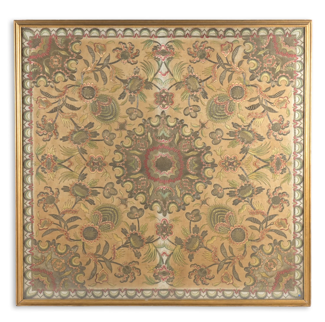 A LARGE EMBROIDERED SILK AND METAL THREAD HANGING, ANGLO INDIAN, 19TH CENTURY (1 of 2)
