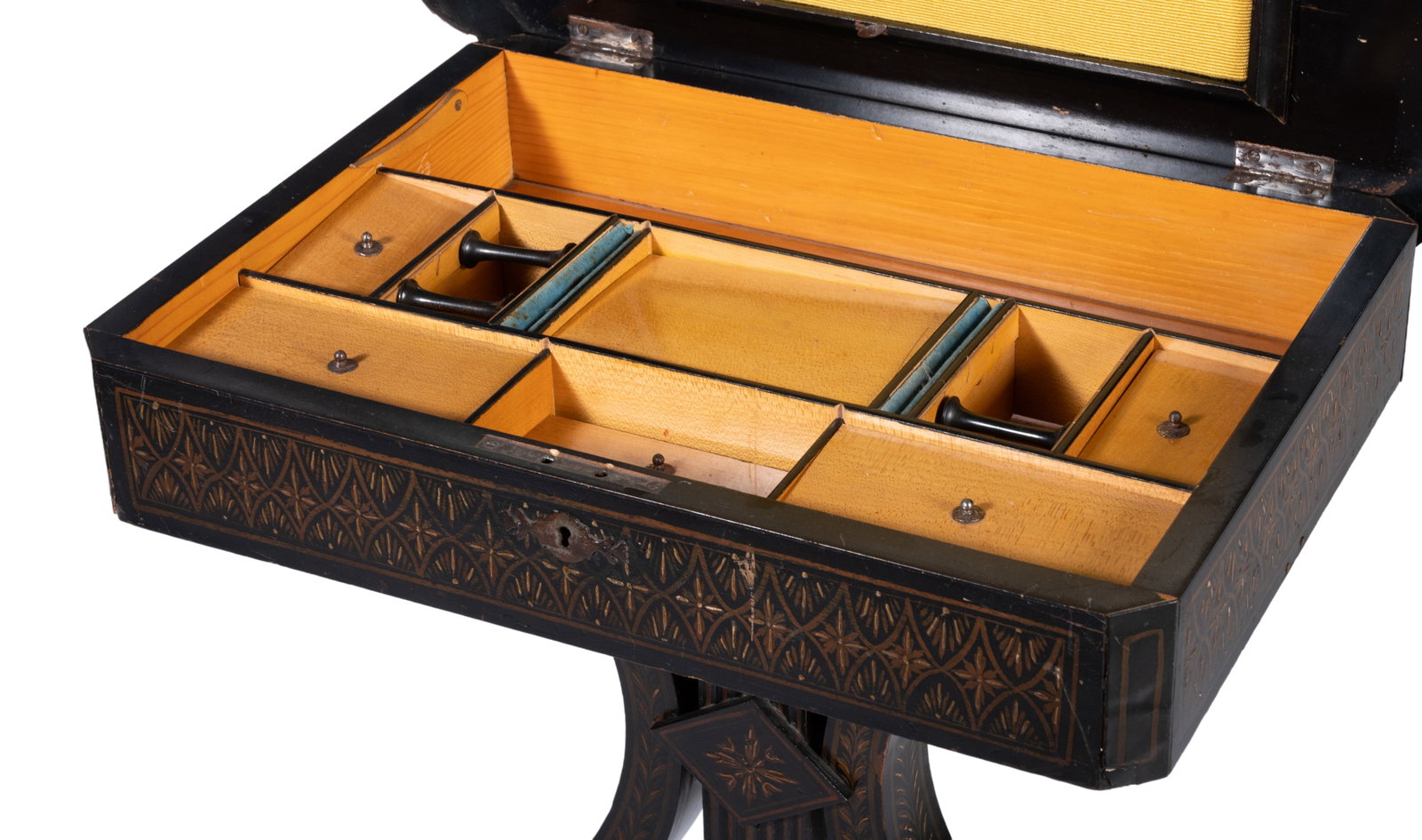 A NAPOLEAN III FLORAL PAINTED AND EBONISED SEWING TABLE, MID 19TH CENTURY - 2