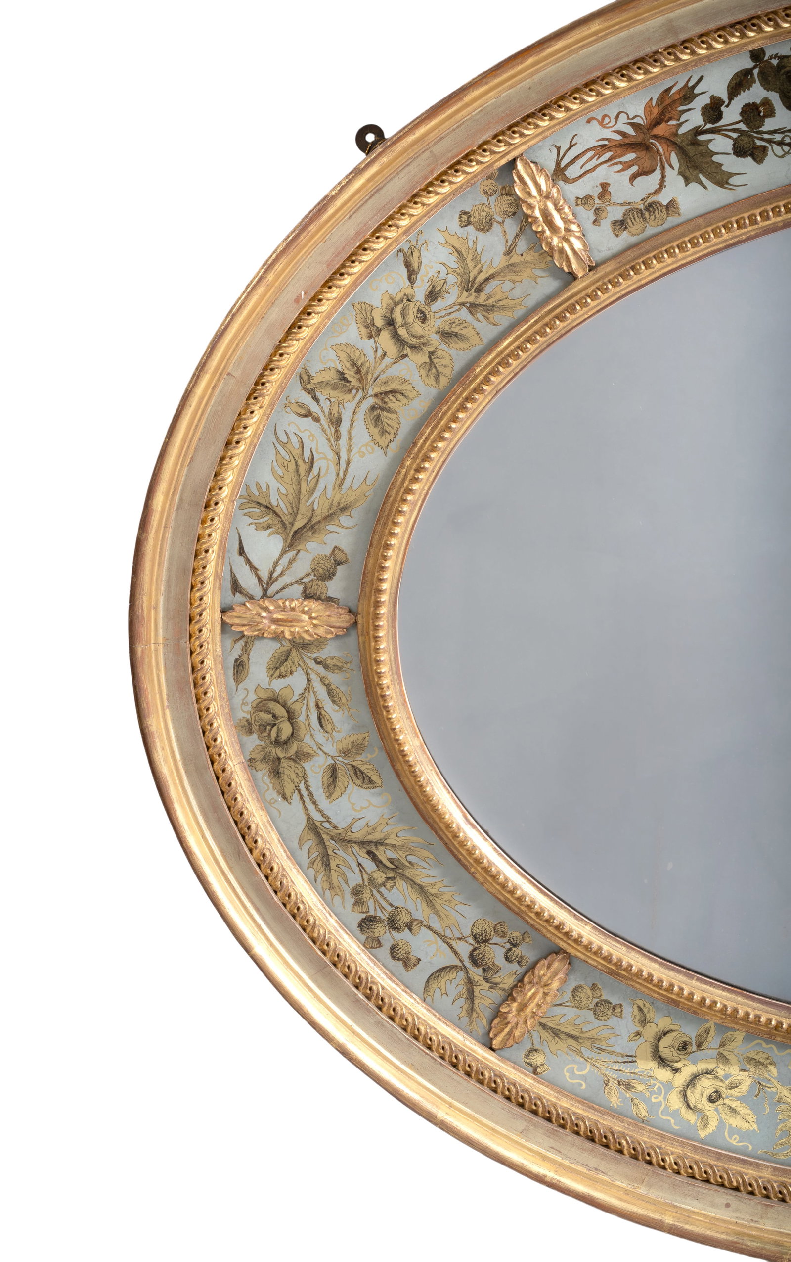 A REGENCY GILTWOOD AND VERRE EGLOMISE MIRROR, EARLY 19TH CENTURY - 2
