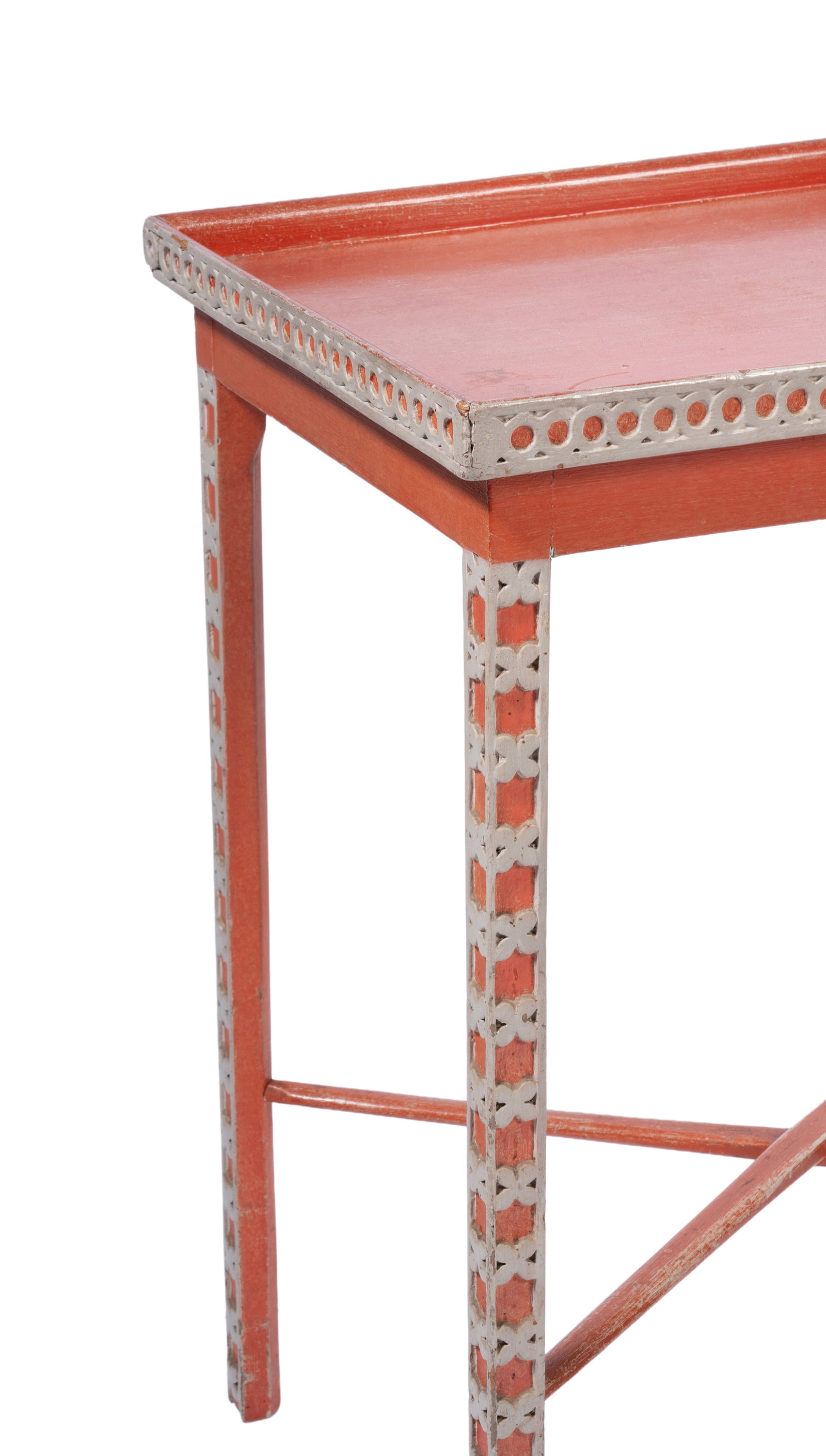 A REGENCY BLIND FRET CARVED TABLE, EARLY 19TH CENTURY, LATER PAINTED BY JOHN FOWLER - 2