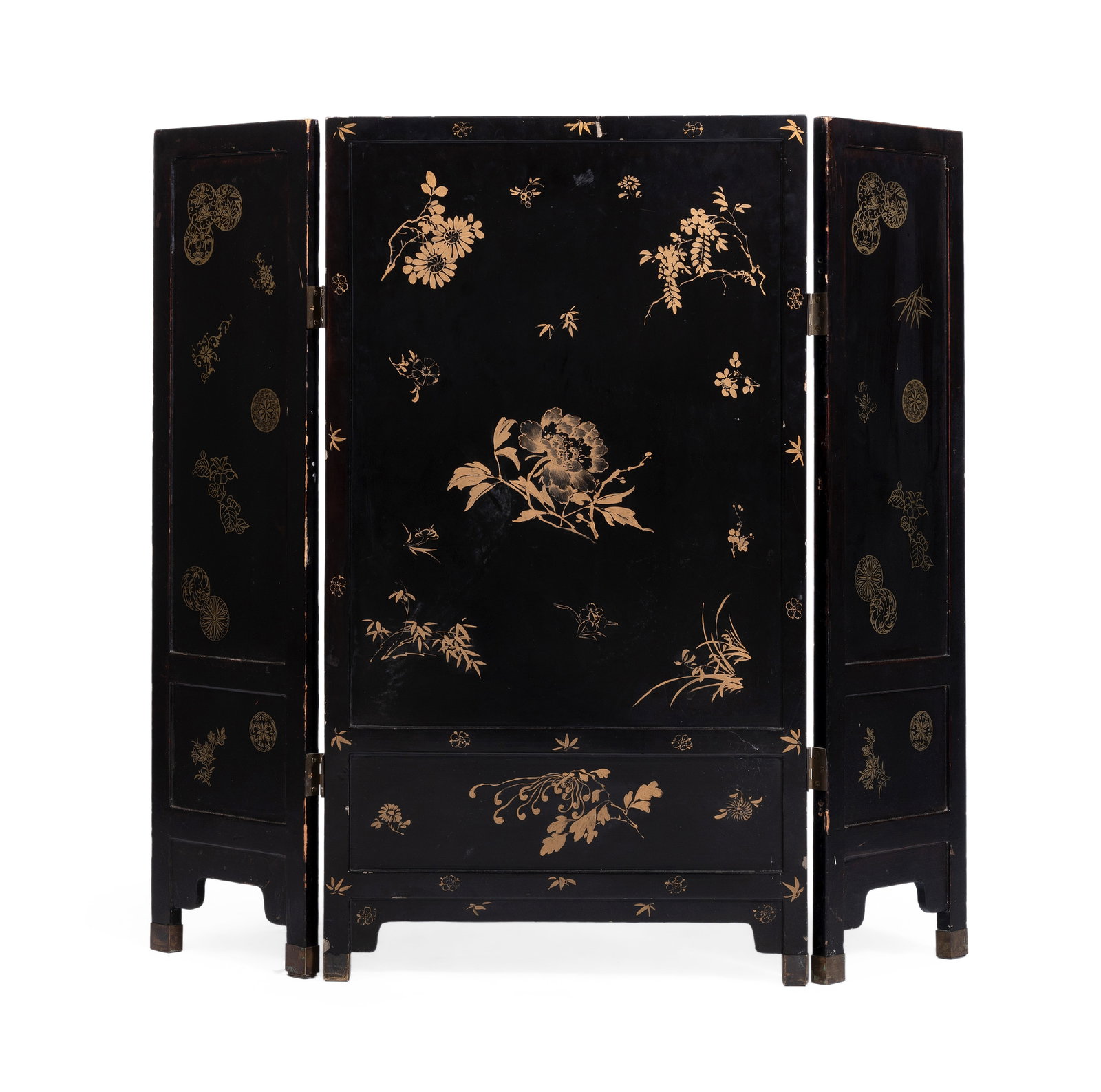 A CHINESE BLACK LACQUER AND INLAID SCREEN, 20TH CENTURY - 2