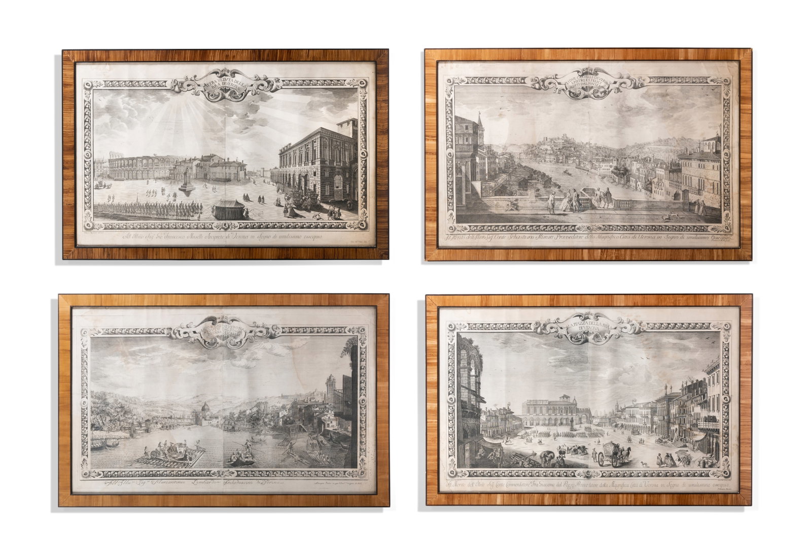 AFTER TIBERIO MAJERONI (ITALIAN 18TH CENTURY), FOUR VIEWS OF VERONA: AFTER TIBERIO MAJERONI (ITALIAN 18TH CENTURY) FOUR VIEWS OF VERONA Engraving 61 x 99cm (24 x 38¾in.) TWO ENGRAVED BY DIONYSIO VALESI (ACT. 1737-1766) AND TWO ENGRAVED BY GIOVANNI ANTONIO URBANI