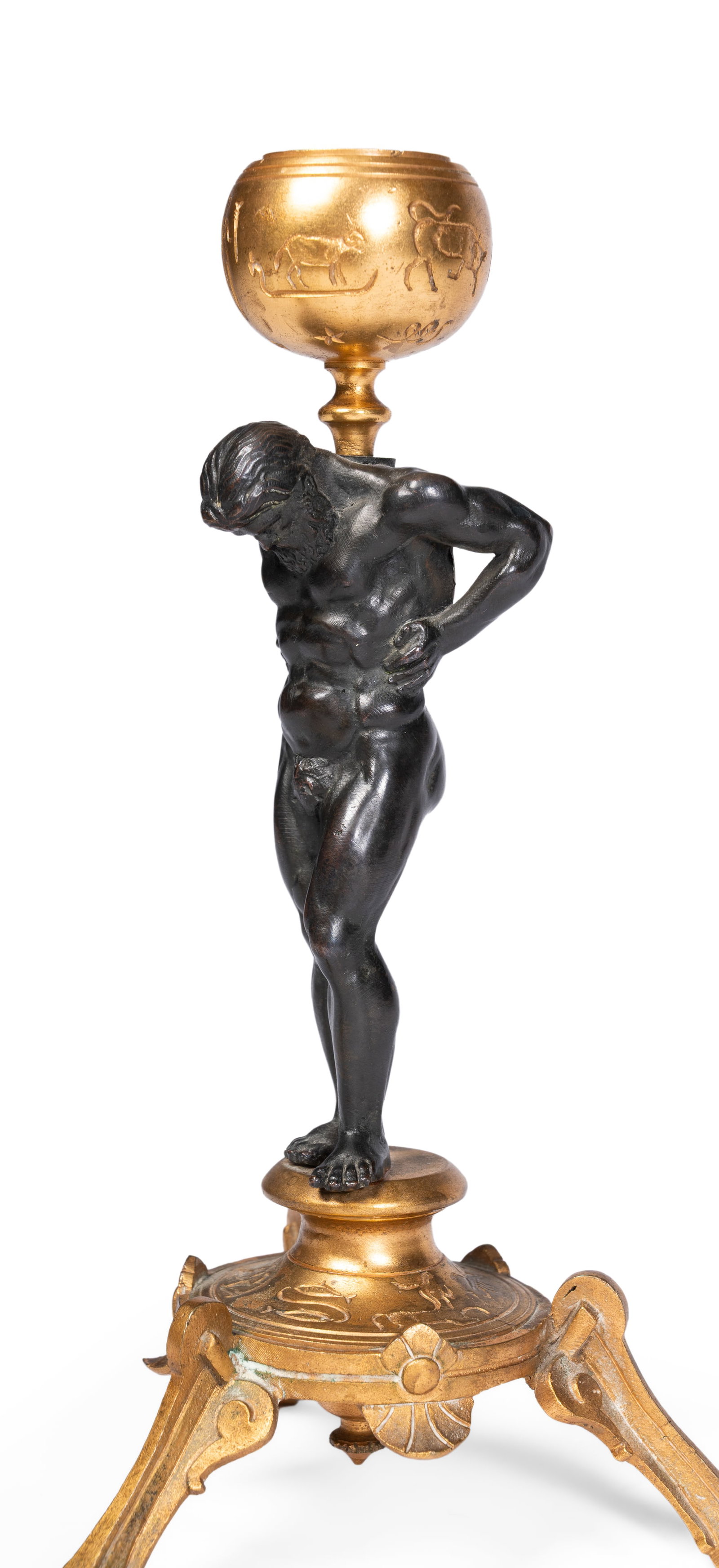 A PAIR OF FRENCH GILT AND PATINATED BRONZE ATLAS CANDLESTICKS, LATE 19TH CENTURY - 2