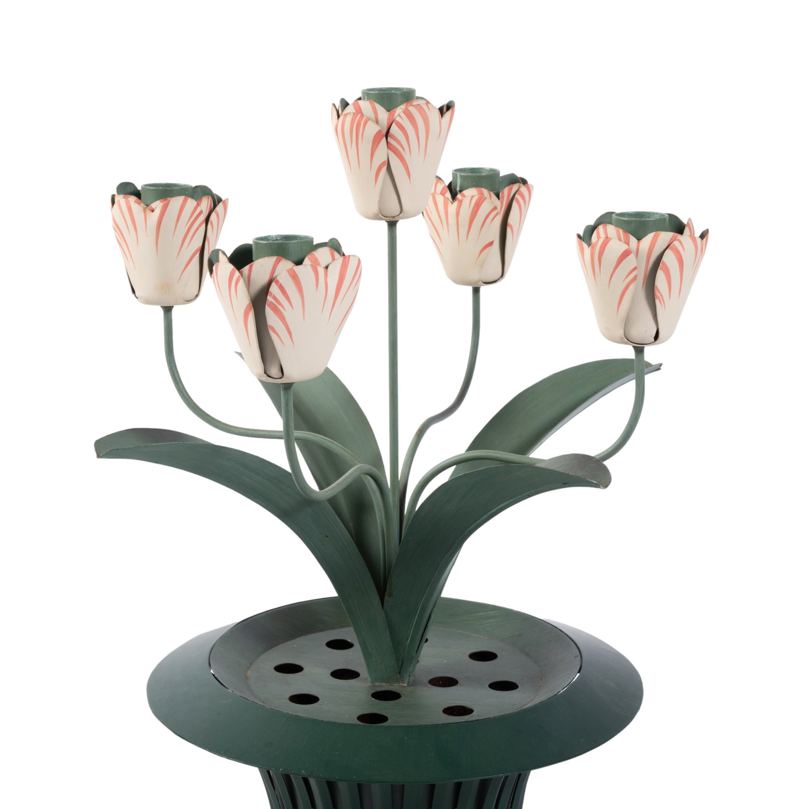 A DARK GREEN PAINTED TOLE TULIPIERE CANDELABRA, BY SIBYL COLEFAX & JOHN FOWLER, LATE 20TH CENTURY - 2