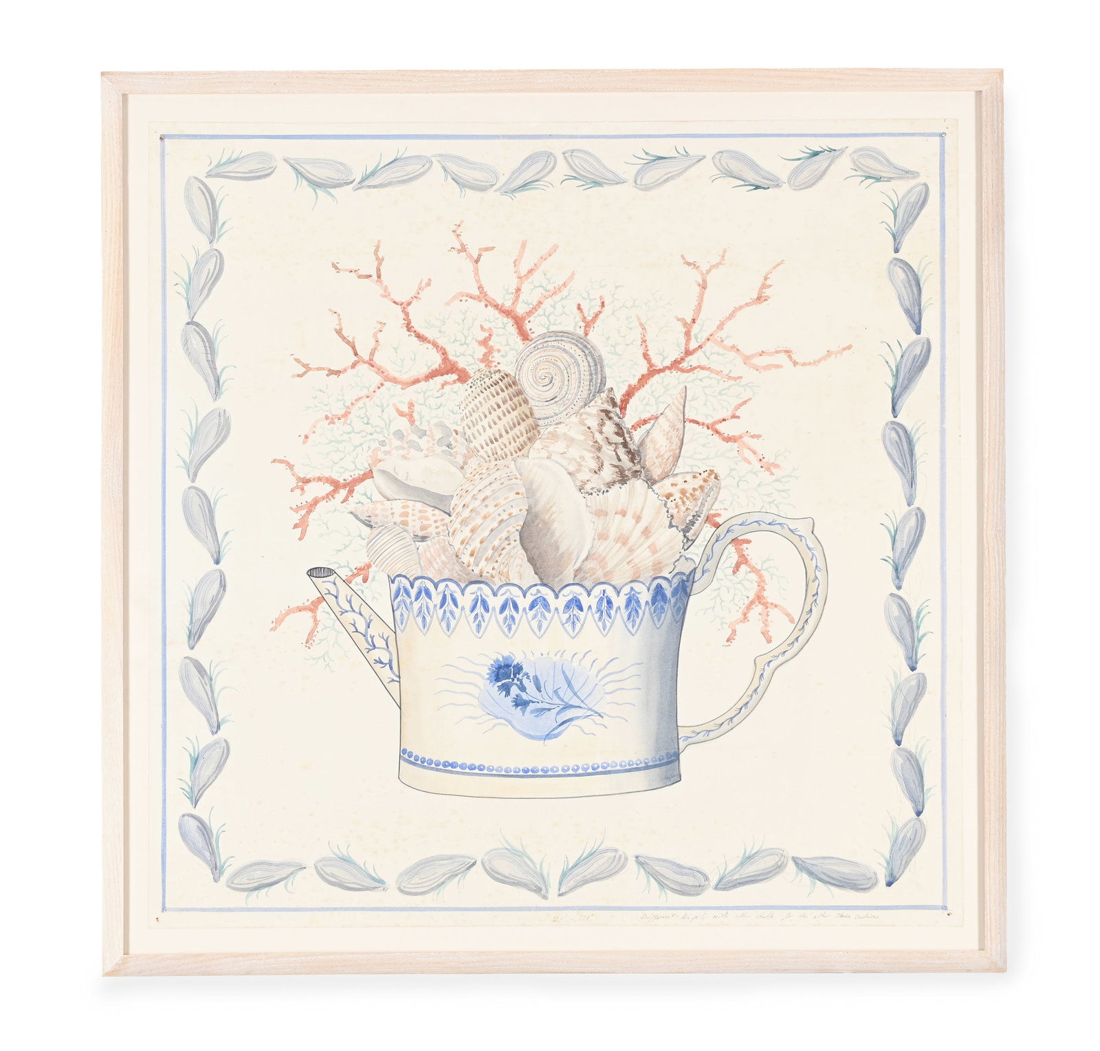 λ GEORGE OAKES (BRITISH 1927-2017), A CUSHION DESIGN OF SHELLS AND CORAL IN A TEAPOT (1 of 2)