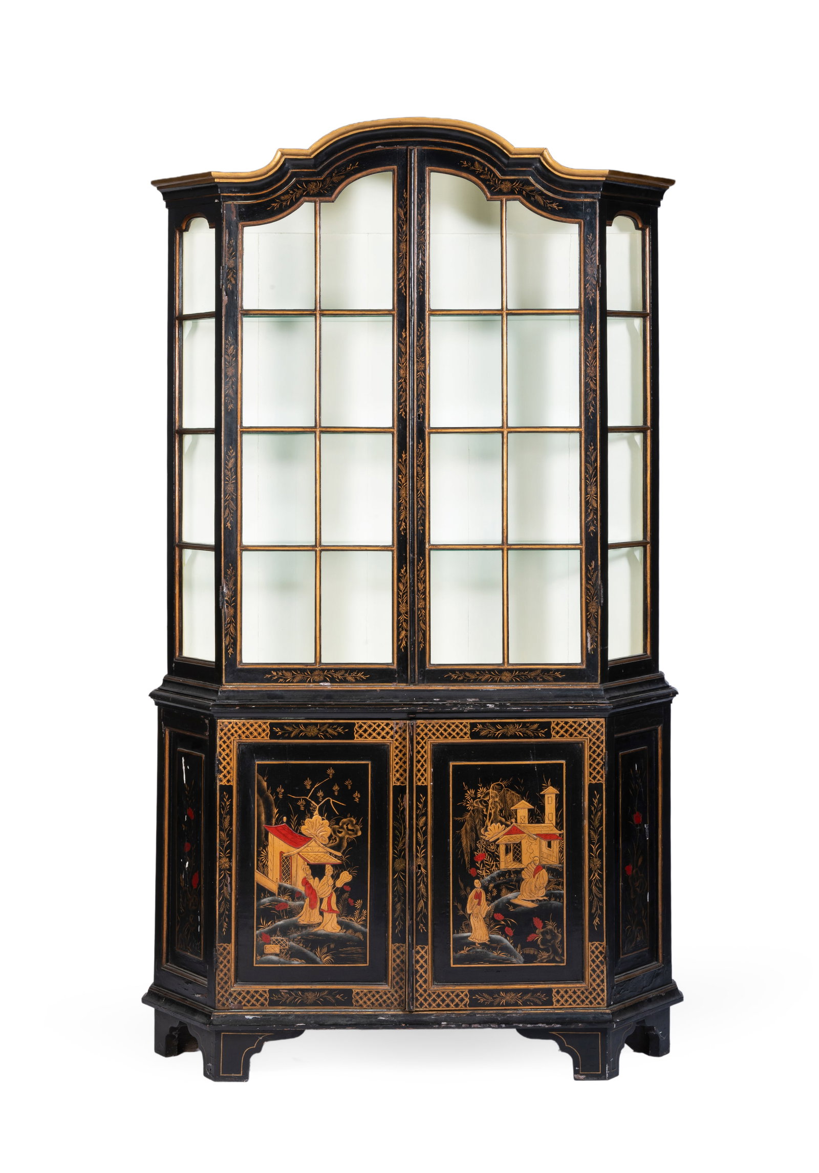 A BLACK JAPANNED DISPLAY CABINET, DUTCH, LATE 19TH CENTURY: A BLACK JAPANNED DISPLAY CABINET DUTCH, LATE 19TH CENTURY 213cm high, 122cm wide, 30.5cm deep Provenance: Woolley & Wallis, Furn