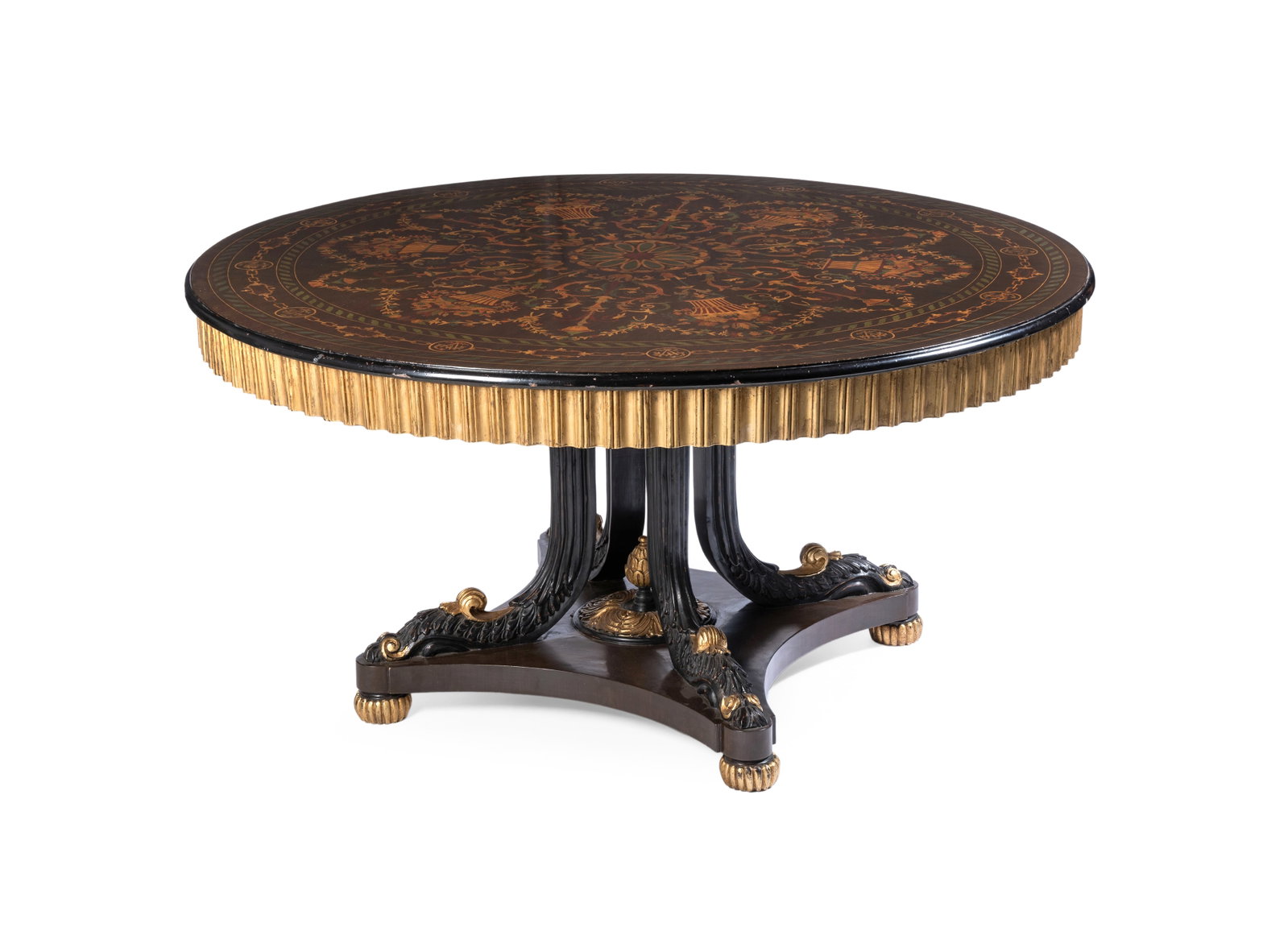 A PARCEL GILT AND MARQUETRY CENTRE TABLE, IN FRENCH STYLE, MODERN (1 of 4)