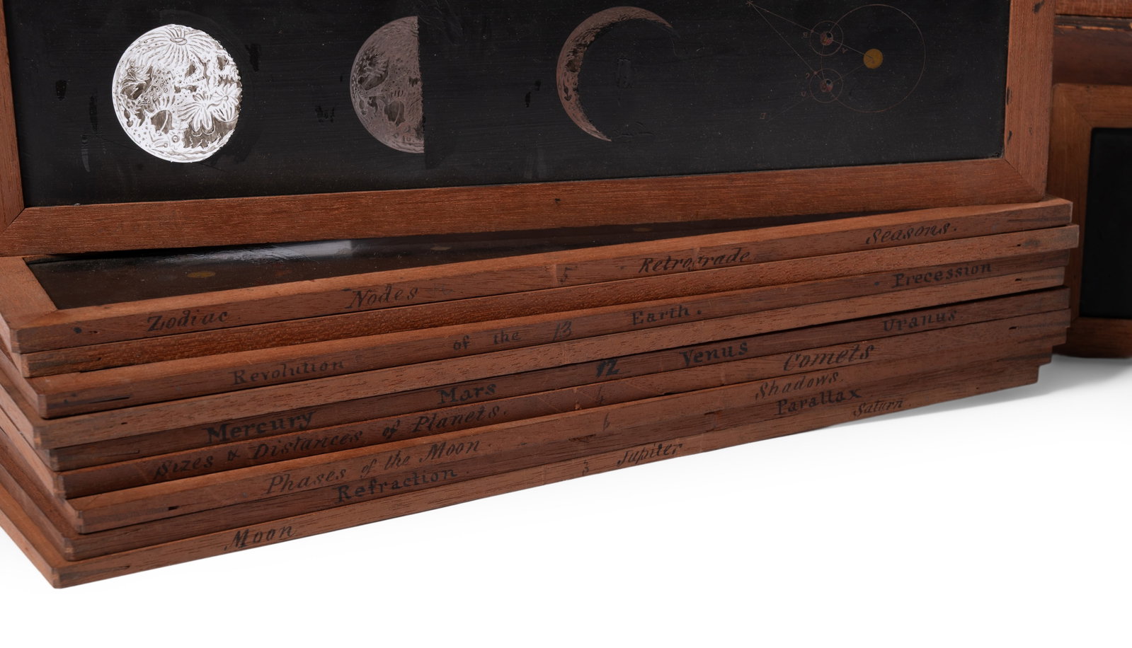 AN UNUSUAL CASED SET OF ENGLISH HAND PAINTED GLASS EDUCATIONAL ASTRONOMICAL MAGIC LANTERN SLIDES - 4