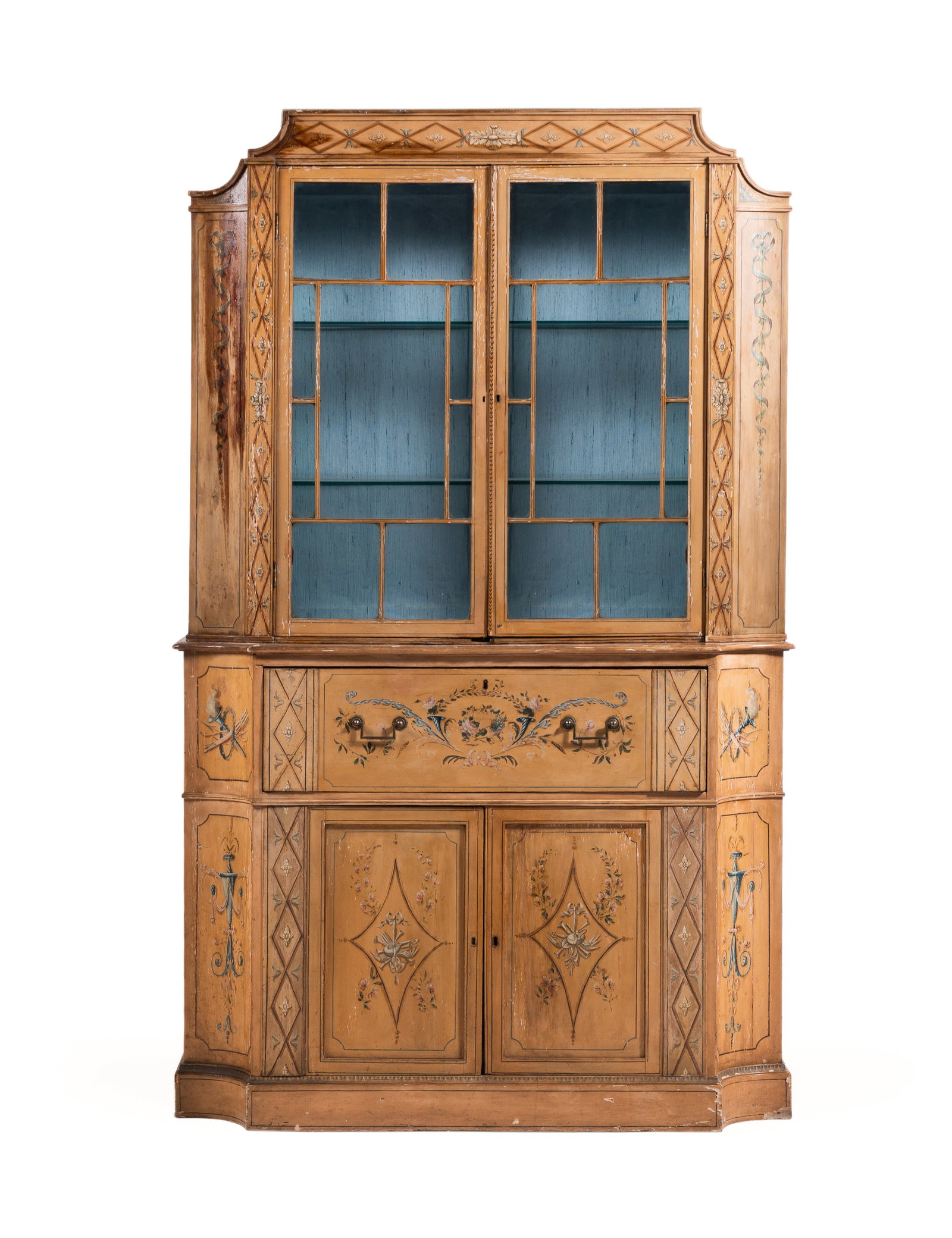 A GEORGE III POLYCHROME PAINTED BOOKCASE, IN THE MANNER OF ROBERT ADAM, CIRCA 1800 (1 of 2)