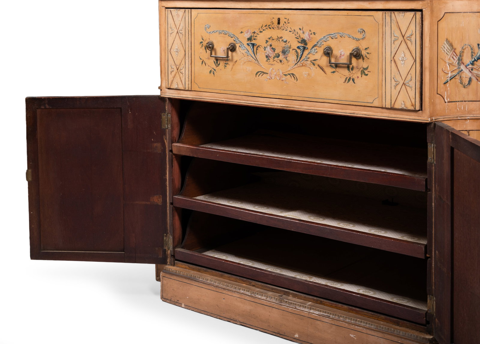 A GEORGE III POLYCHROME PAINTED BOOKCASE, IN THE MANNER OF ROBERT ADAM, CIRCA 1800 - 2