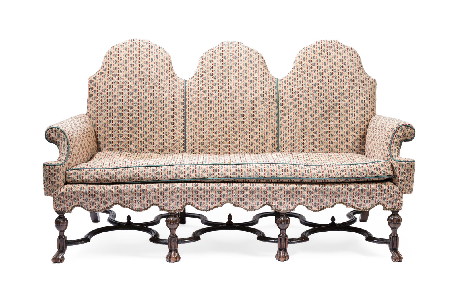 A WALNUT TRIPLE BACK SOFA, IN WILLIAM AND MARY STYLE, EARLY 20TH CENTURY - 2