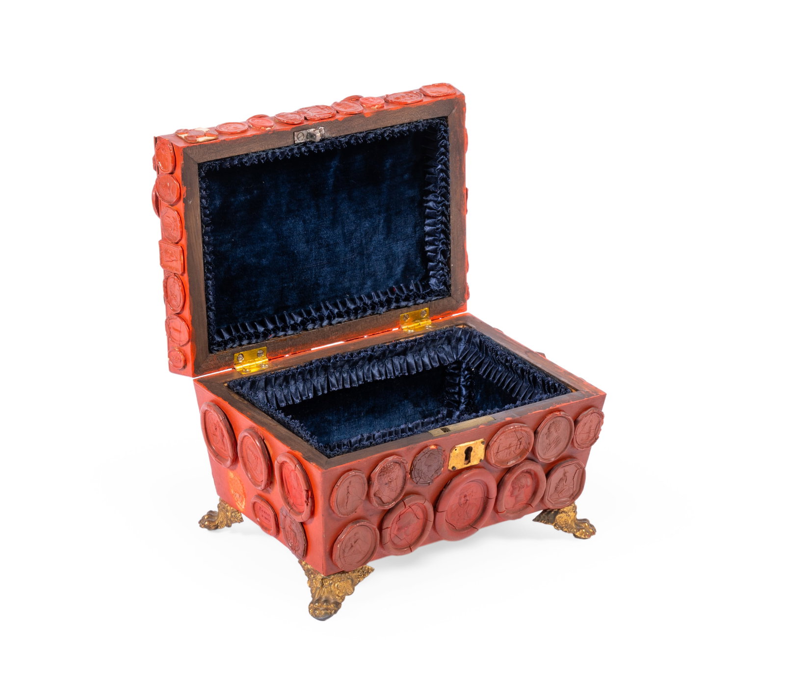 A REGENCY WAX SEAL MOUNTED RED PAINTED TEA CADDY, EARLY 19TH CENTURY - 2