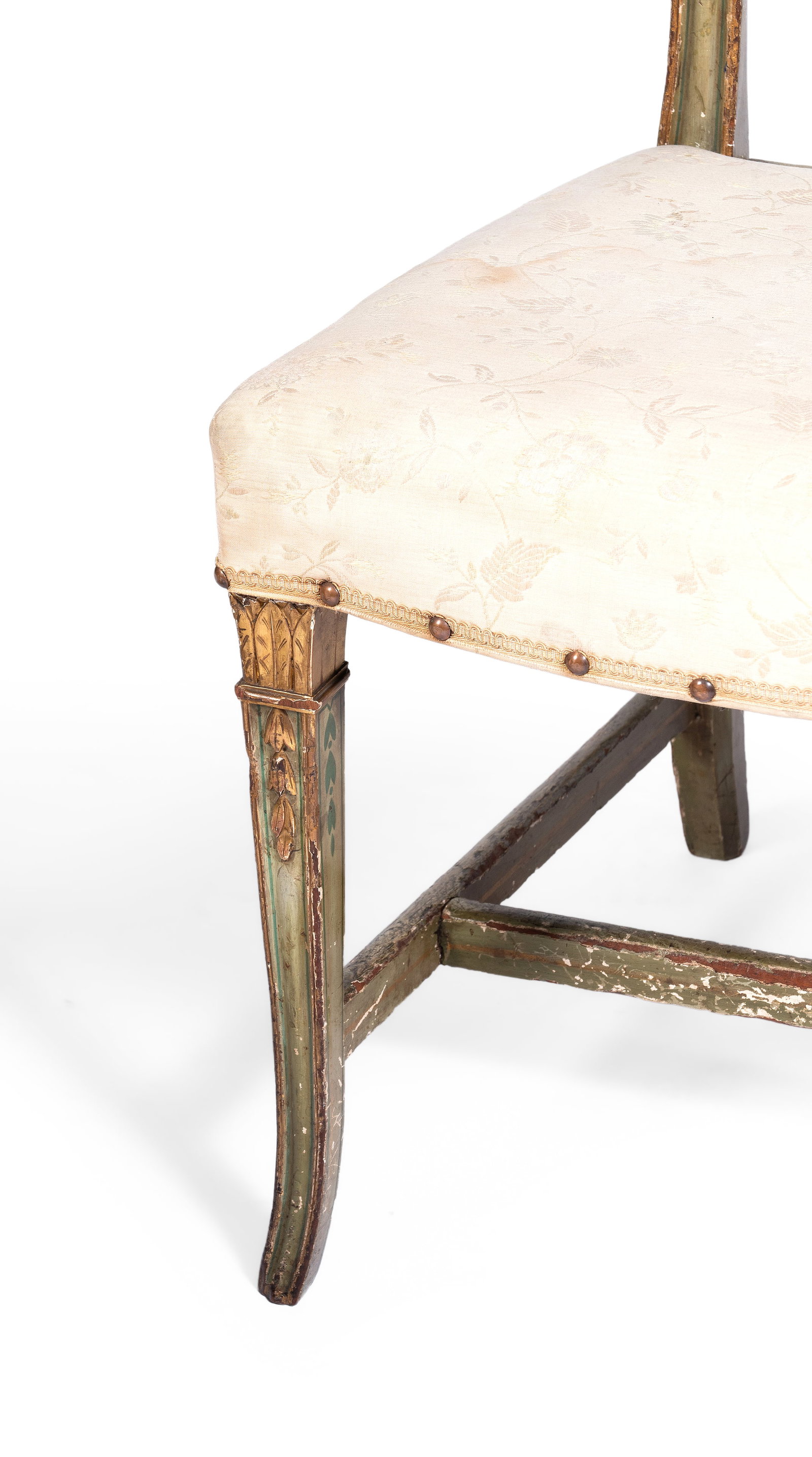 A PAIR OF GEORGE III GREEN PAINTED AND PARCEL GILT SIDE CHAIRS, CIRCA 1790 - 3