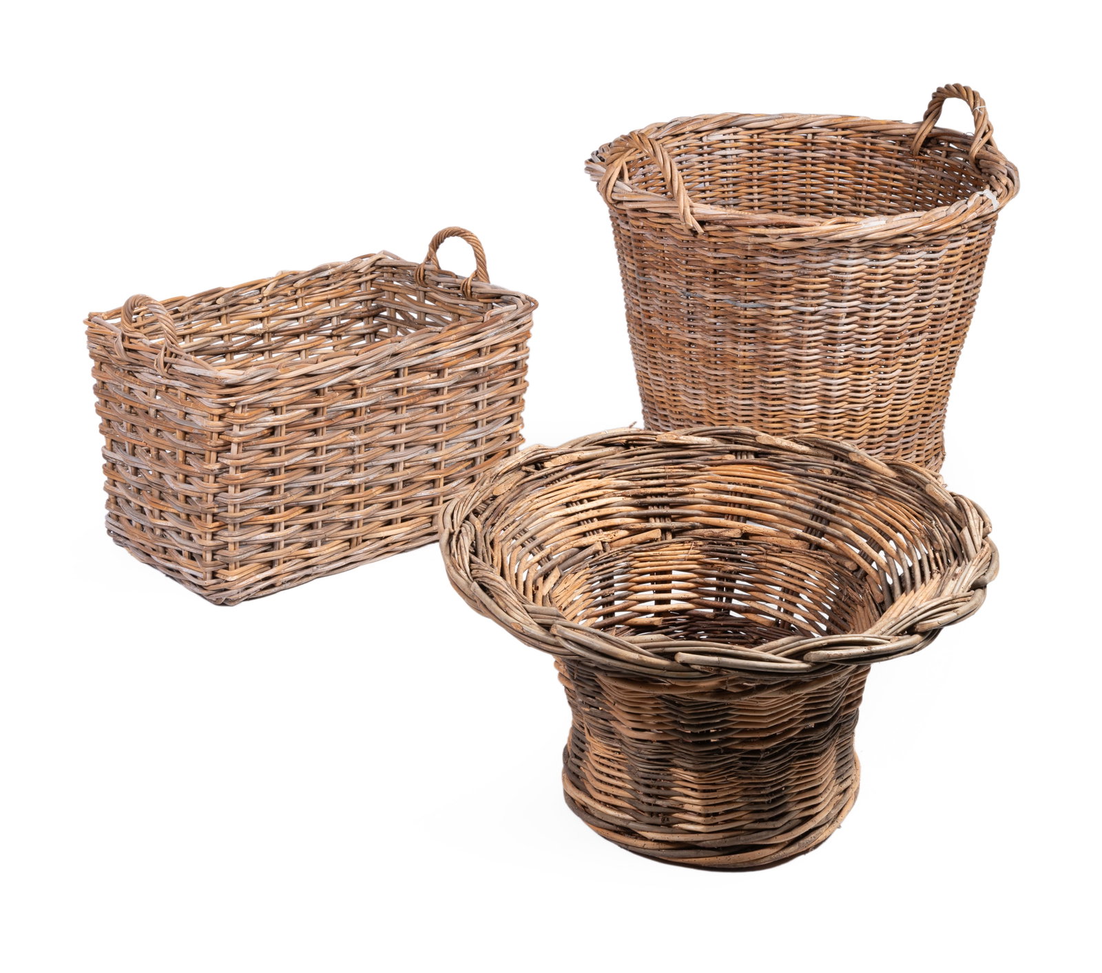 THREE LARGE WICKER LOG BASKETS, 20TH CENTURY (1 of 1)