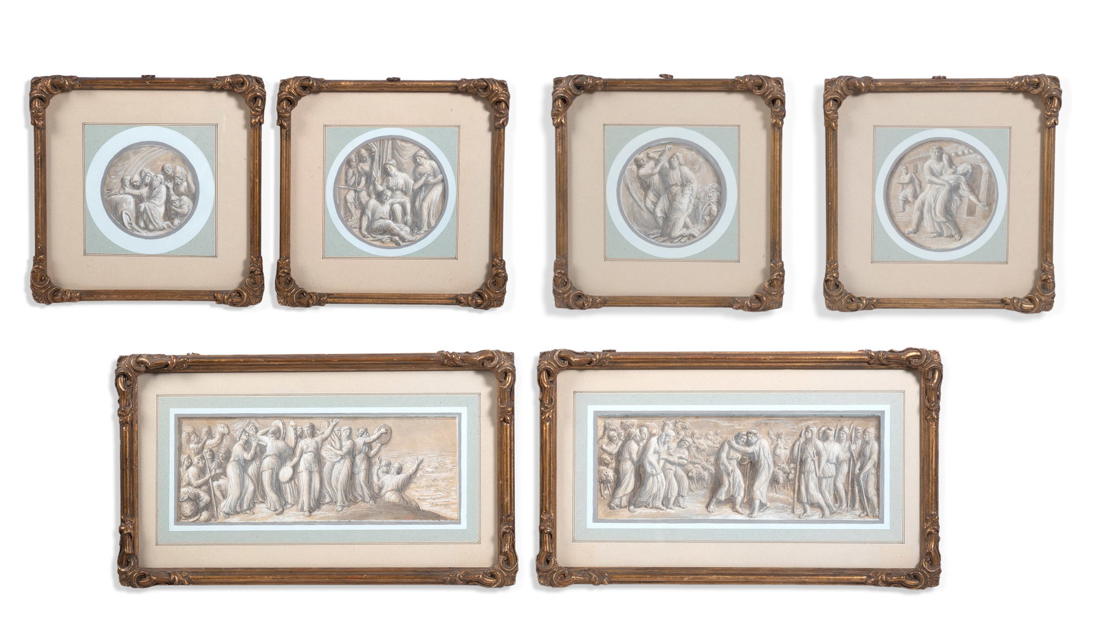 LUIGI ADEMOLLO (ITALIAN 1764-1849), SIX OLD TESTAMENT SCENES: LUIGI ADEMOLLO (ITALIAN 1764-1849) SIX OLD TESTAMENT SCENES Pen, grey ink and grey wash heightened with white on buff paper 12 x 32cm (4½ x 12½in.) (6) Provenance: Christie's, South