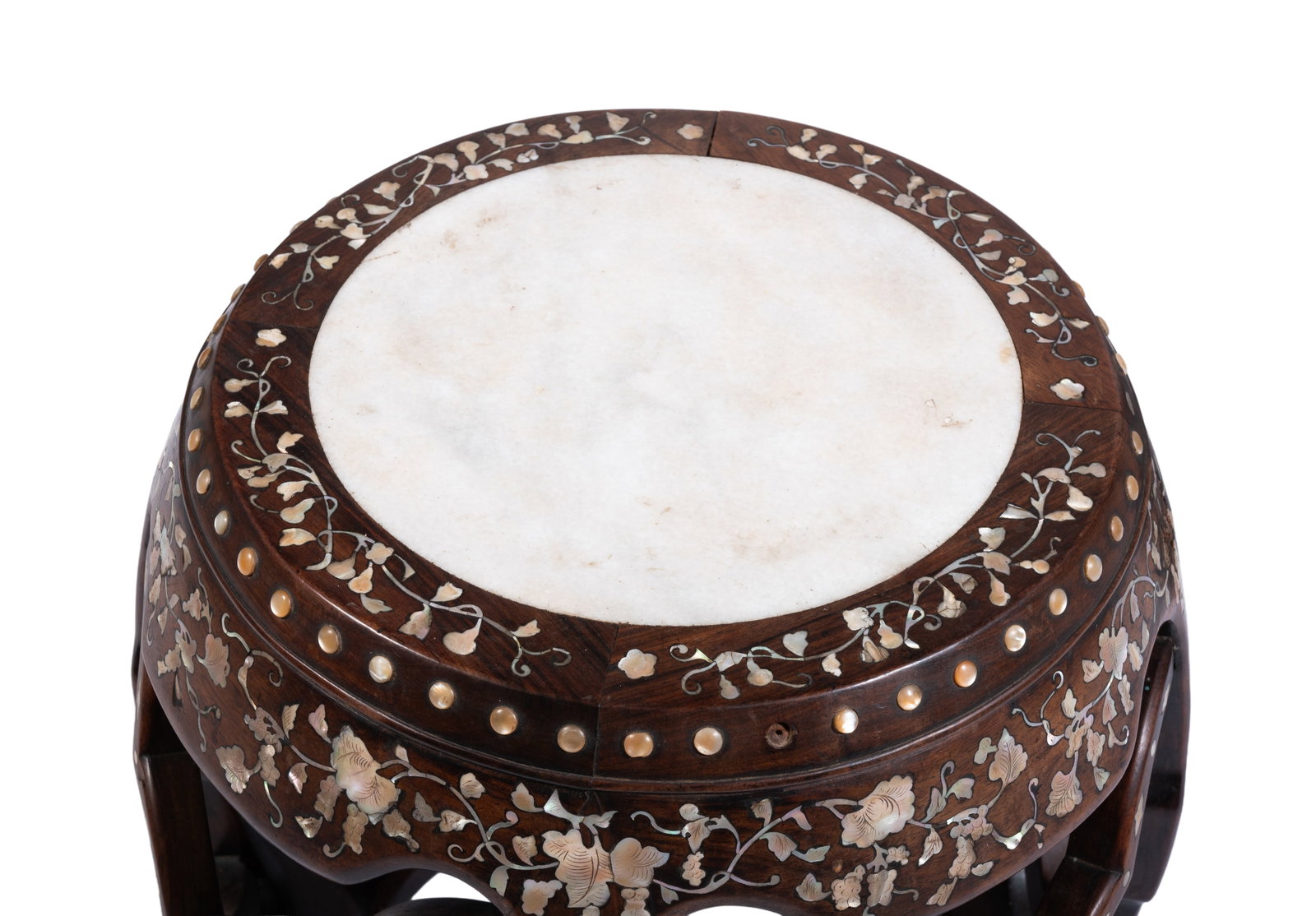 Y A NEAR PAIR OF CHINESE ROSEWOOD AND MOTHER OF PEARL GARDEN SEATS, LATE 19TH CENTURY - 2