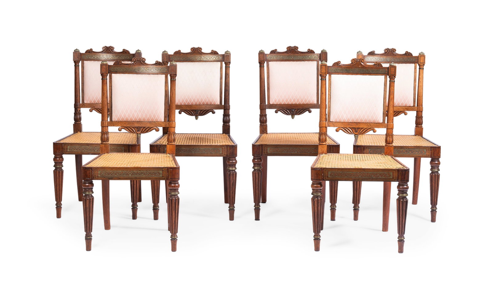 Y A SET OF SIX GEORGE IV ROSEWOOD AND BRASS MARQUETRY INLAID CHAIRS, CIRCA 1830 (1 of 4)