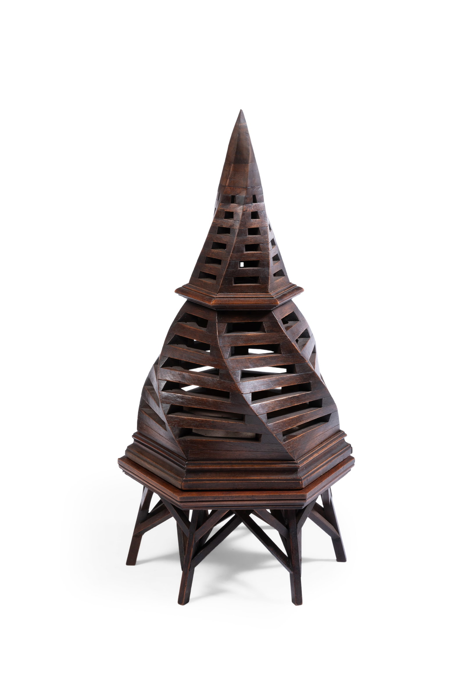A WALNUT CARPENTER'S MODEL OF A TWISTED SPIRE AND TRESTLE, HENRI GAUBERT, SECOND HALF 19TH CENTURY - 2