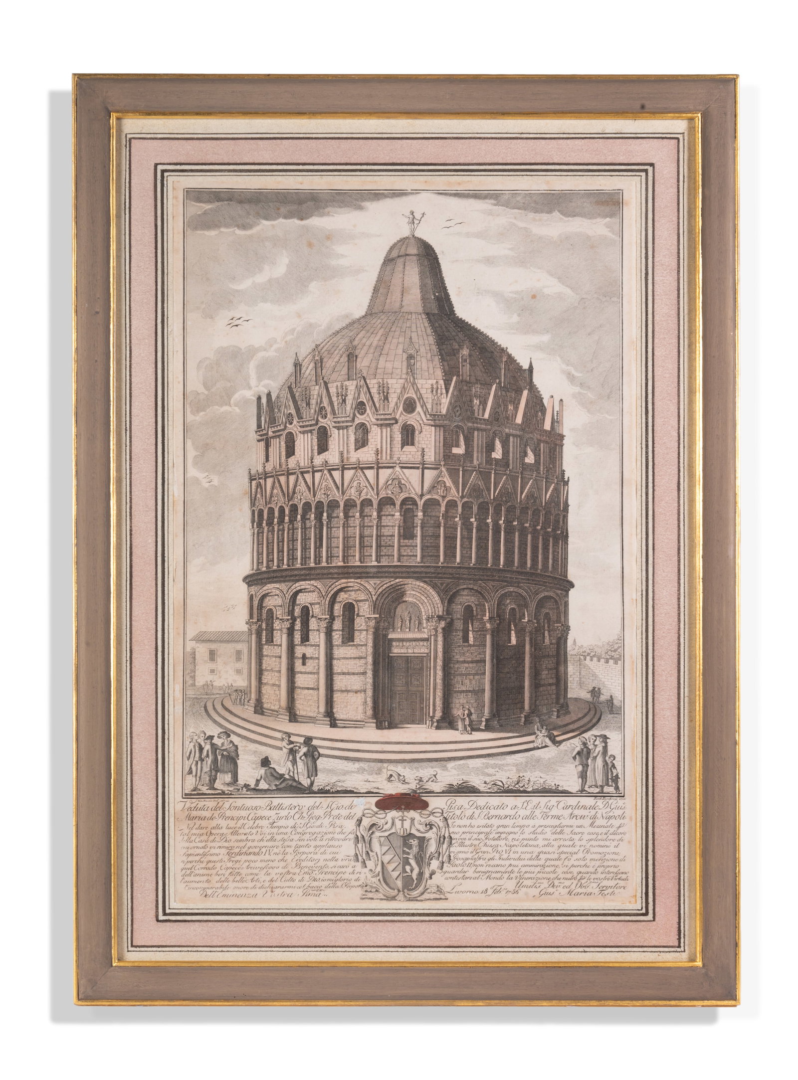 FERDINANDO FAMBRINI (ITALIAN ACTIVE C.1764-1780) AFTER GIO. NASCIO, THE BAPTISTRY AT PISA: FERDINANDO FAMBRINI (ITALIAN ACTIVE C.1764-1780) AFTER GIO. NASCIO THE BAPTISTRY AT PISA Engraving 63 x 40.5cm (24¾ x 15¾in.) In a George Oakes mount and frame Condition Report Disclaimer