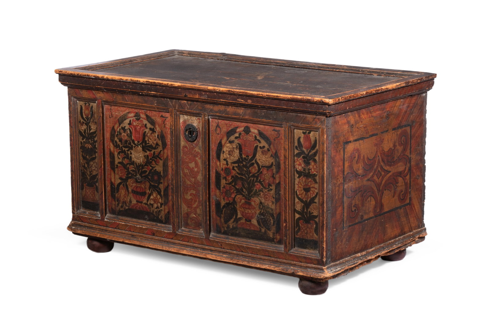 A PAINTED PINE MARRIAGE CHEST, PROBABLY SCANDINAVIAN, 19TH CENTURY (1 of 2)