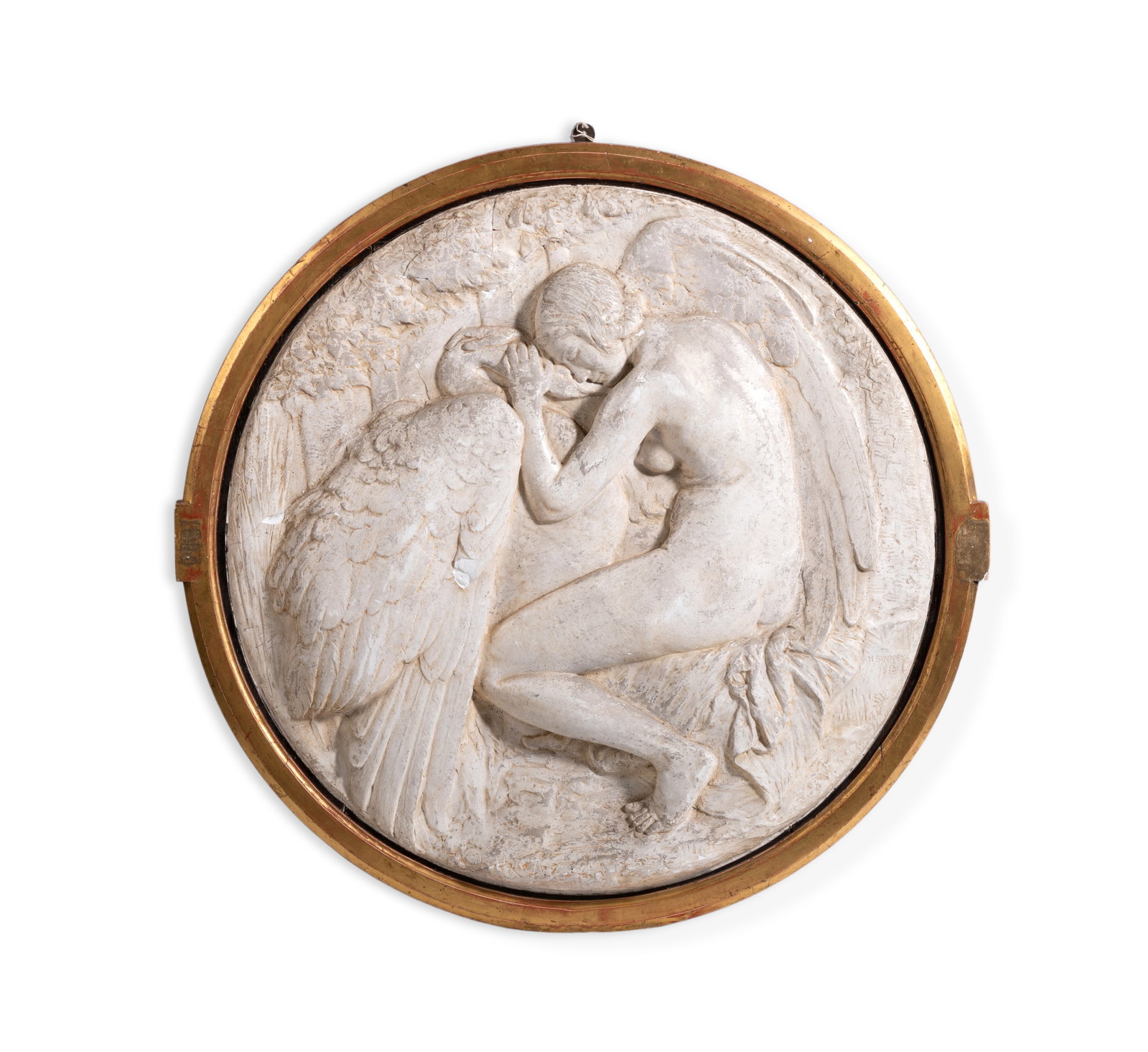 HIBBERT CHARLES BINNEY (1872-1951), 'LEDA AND THE SWAN': HIBBERT CHARLES BINNEY (1872-1951) 'LEDA AND THE SWAN' A plaster relief rondel, signed 'H. Binney' and dated '1913', in a giltwood frame 76cm diameter Provenance: The Property of a Lady of title