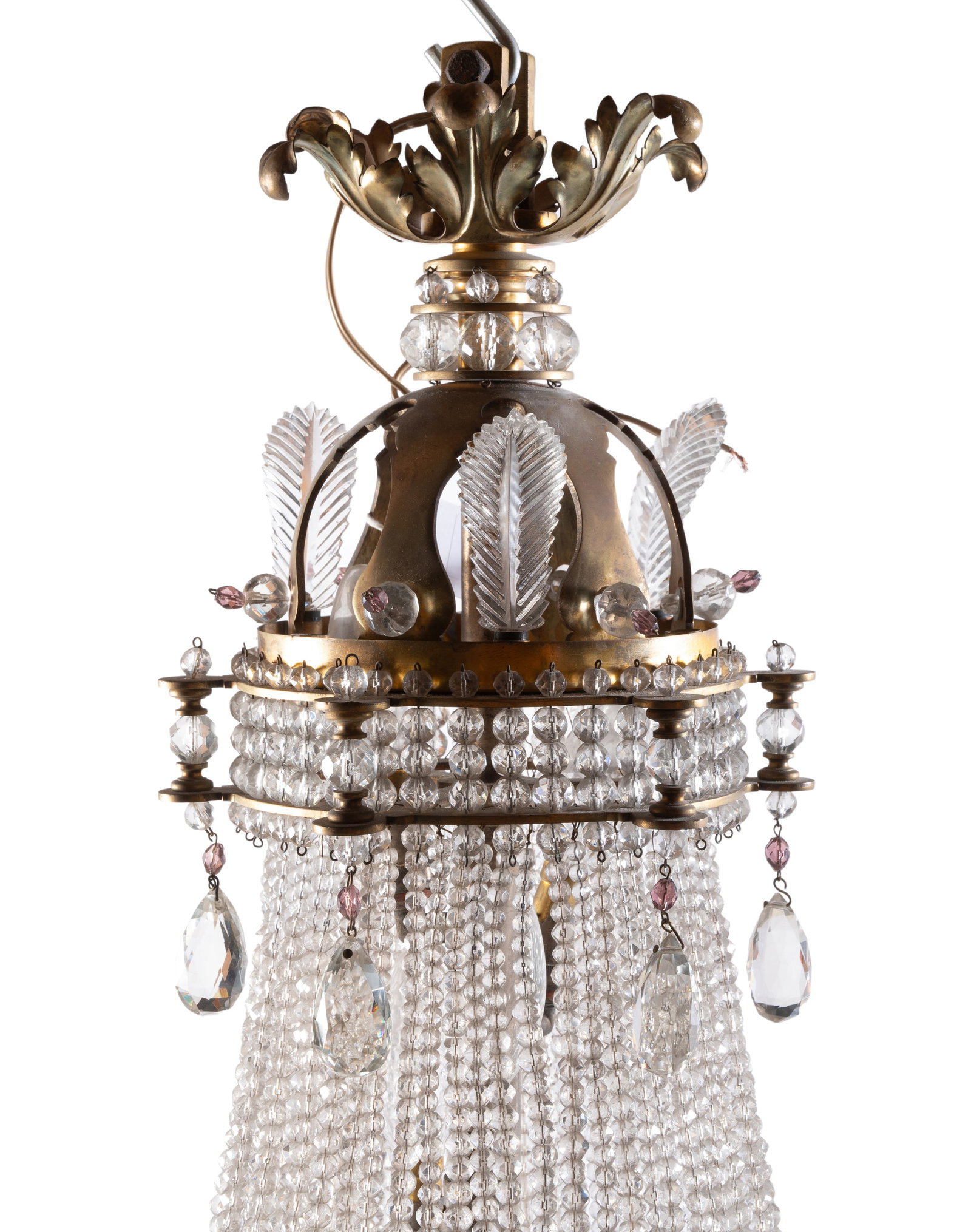 A GILT-METAL BEADED AND CUT-GLASS CHANDELIER, POSSIBLY ITALIAN, LATE 19TH OR EARLY 20TH CENTURY - 2