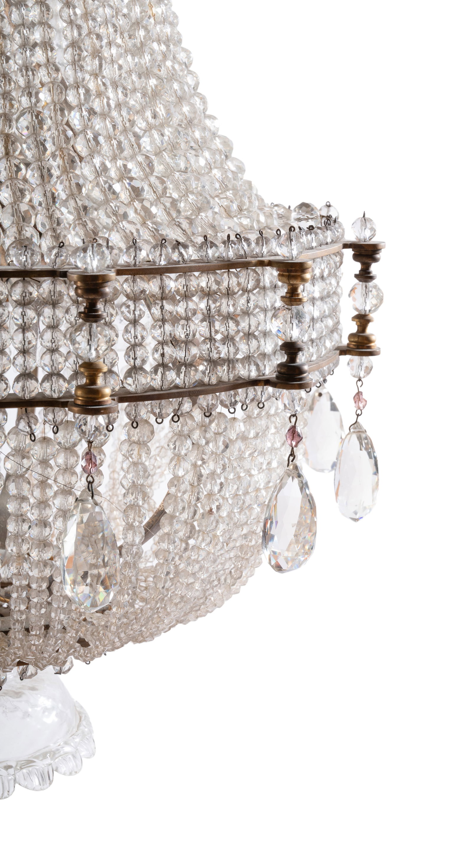 A GILT-METAL BEADED AND CUT-GLASS CHANDELIER, POSSIBLY ITALIAN, LATE 19TH OR EARLY 20TH CENTURY - 3