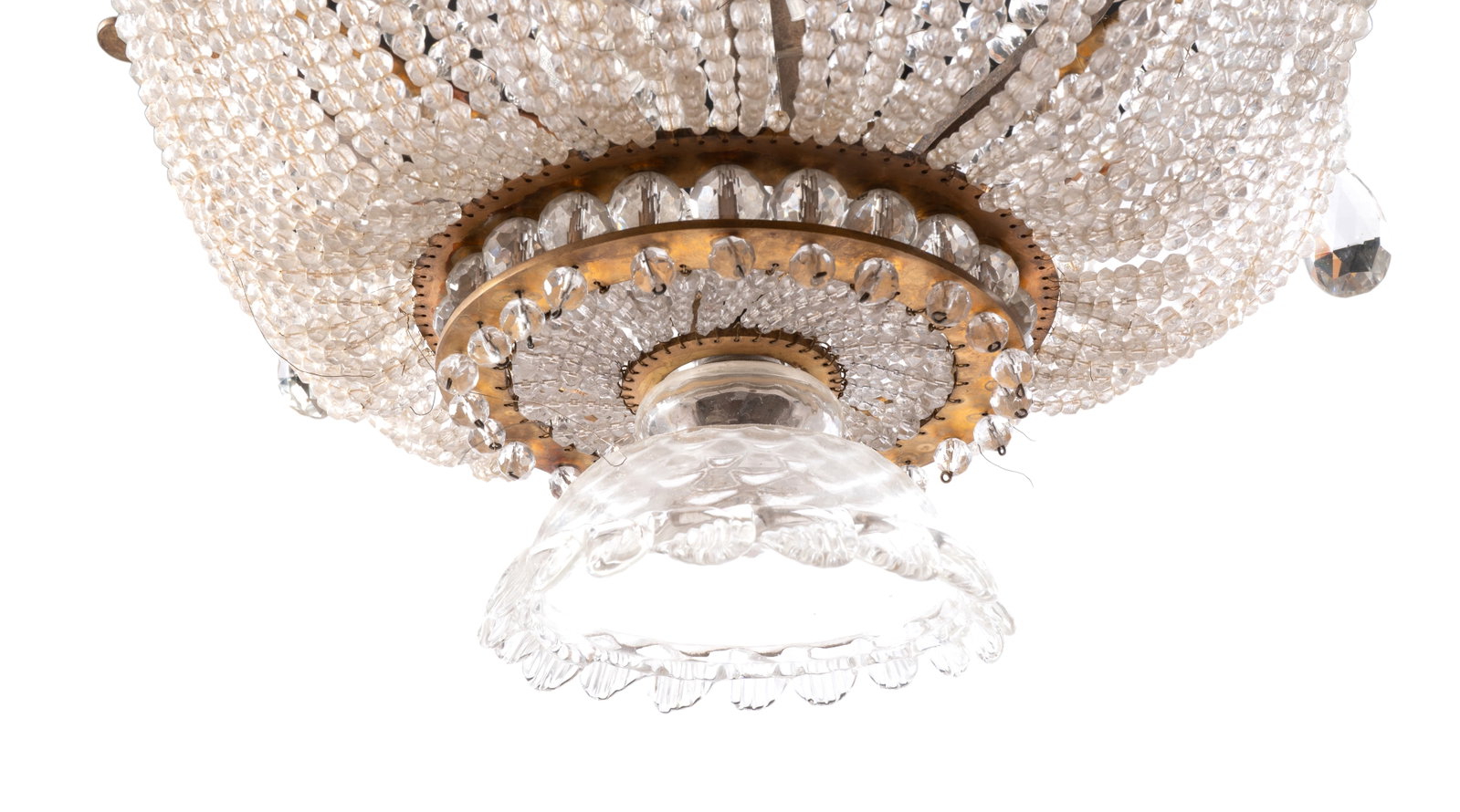 A GILT-METAL BEADED AND CUT-GLASS CHANDELIER, POSSIBLY ITALIAN, LATE 19TH OR EARLY 20TH CENTURY - 4