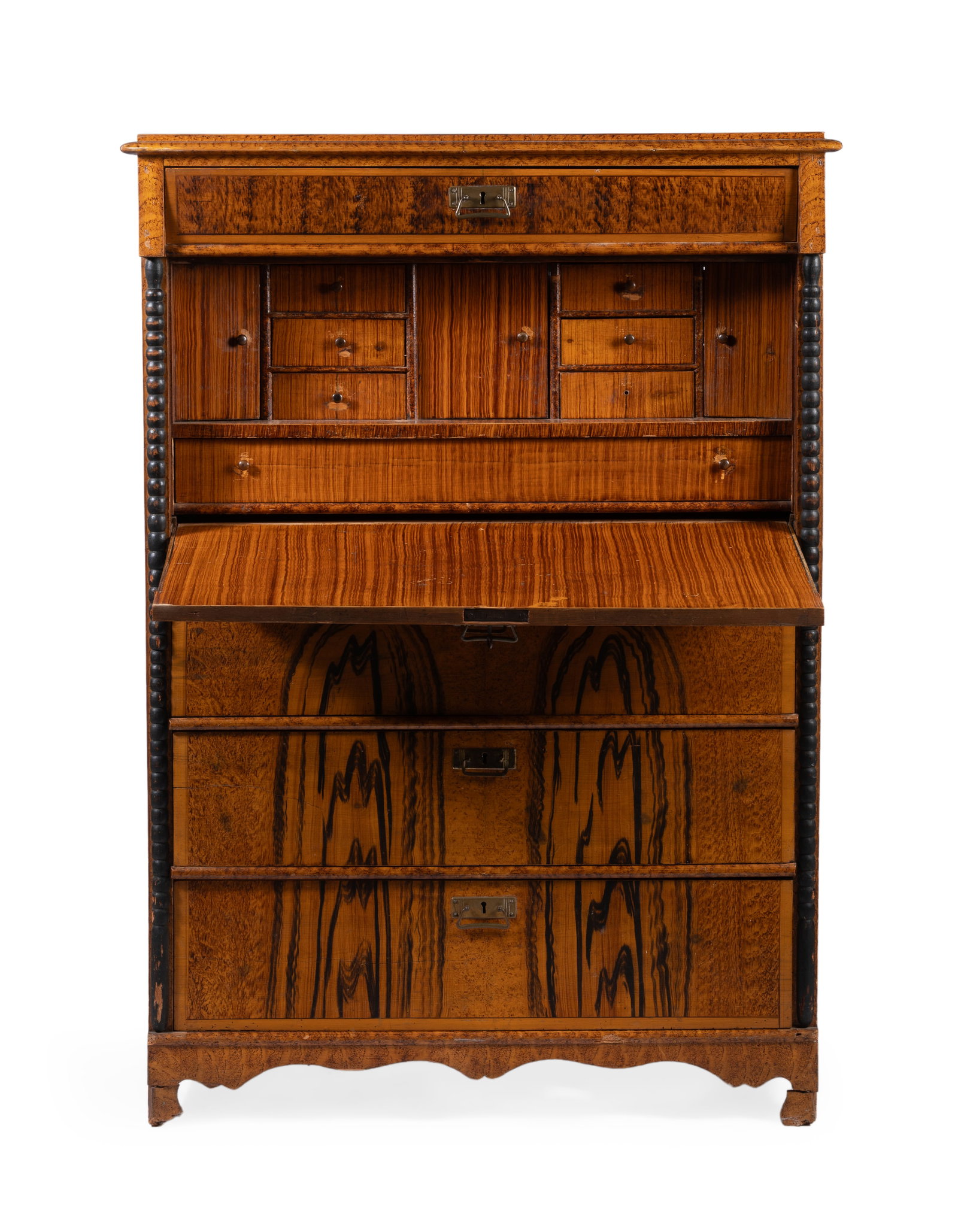 A PAINTED FAUX GRAINED AND PART EBONISED ESCRITOIRE, NORTH EUROPEAN, MID 19TH CENTURY - 2