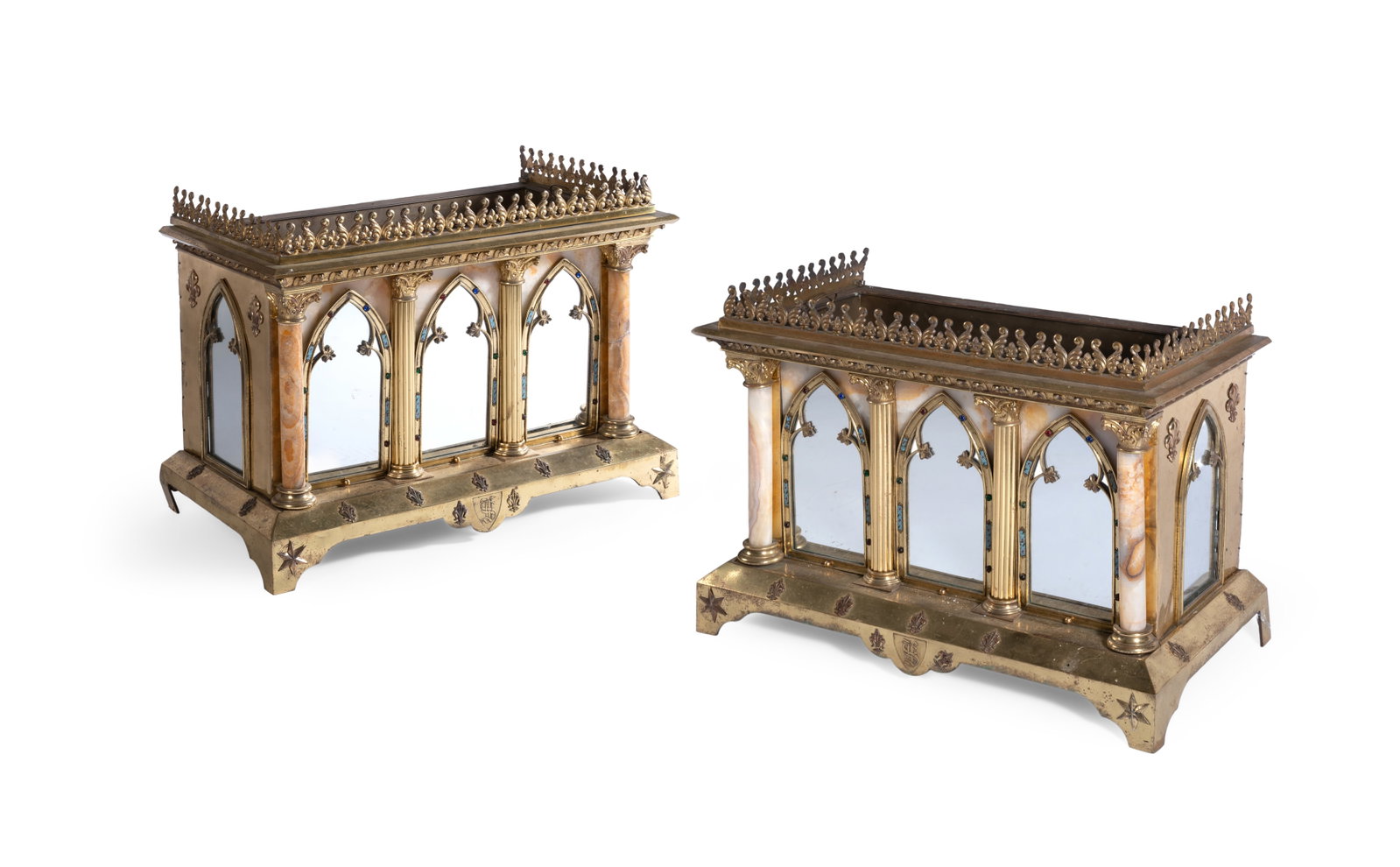 A PAIR OF GILT BRONZE AND CHAMPLEVE MOUNTED ONYX JARDINIERES, FRENCH, SECOND HALF 19TH CENTURY - 2