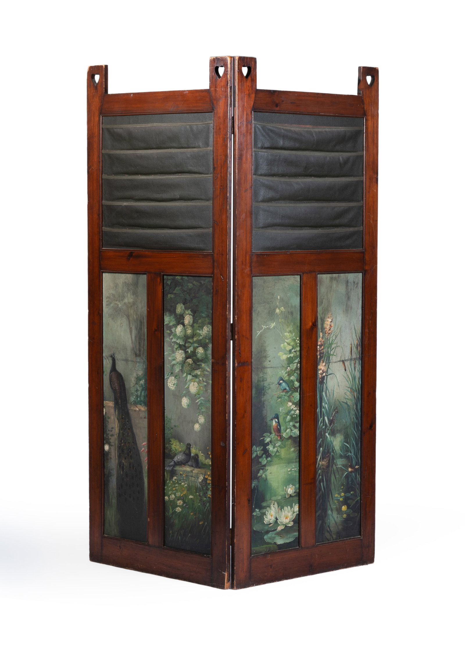 AN ARTS & CRAFTS BIRCH TWO-FOLD SCREEN, 19TH CENTURY: AN ARTS & CRAFTS BIRCH TWO FOLD SCREEN 19TH CENTURY One side inset with eight portraits of ladies, the other decorated with botanical scenes 193cm high, 150cm wide Condition Report: PLEASE NOTE: