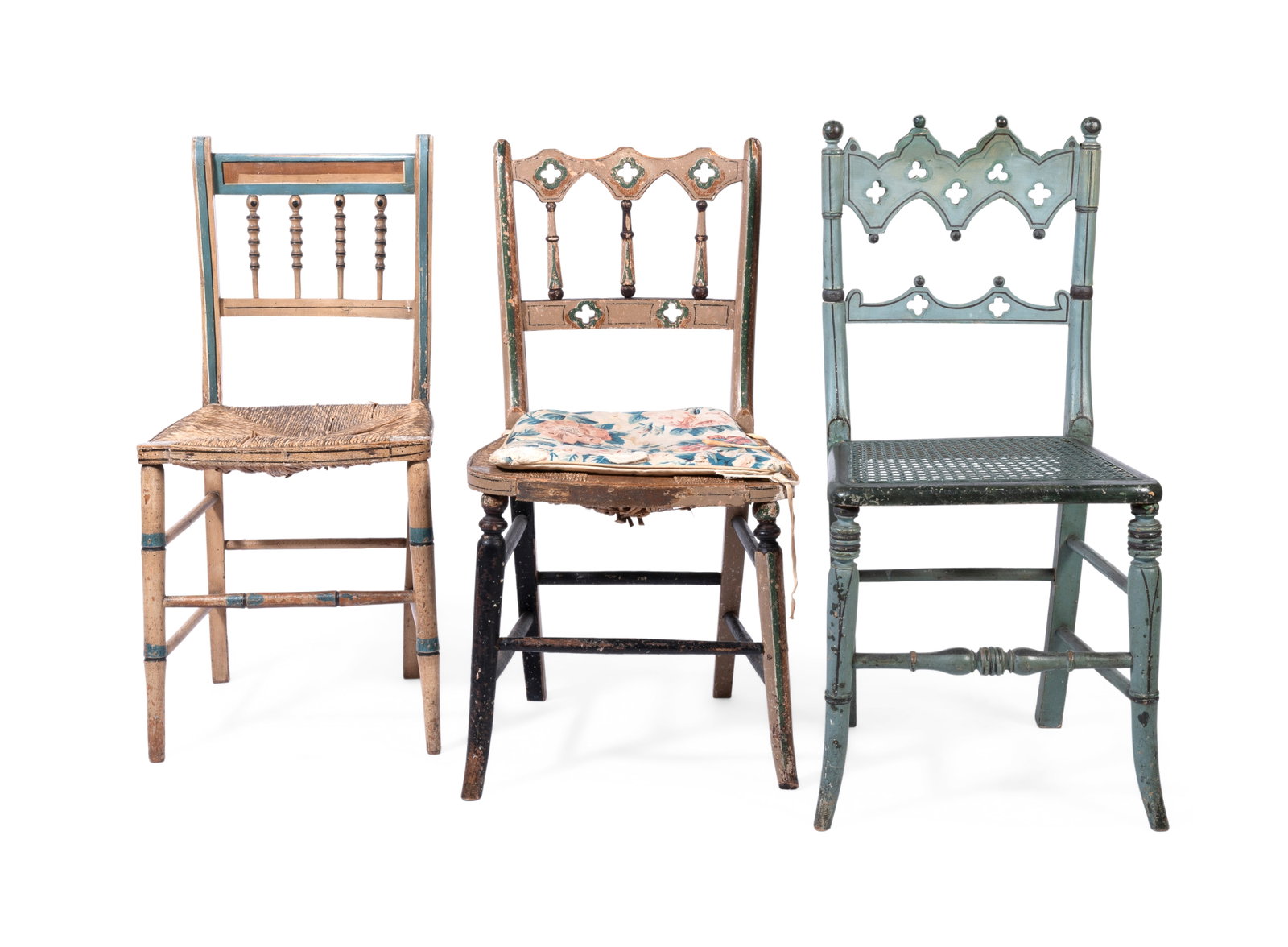 A REGENCY SIDE CHAIR, 19TH CENTURY, AND LATER PAINTED BY JOHN FOWLER, WITH TWO SIMILAR EXAMPLES - 2