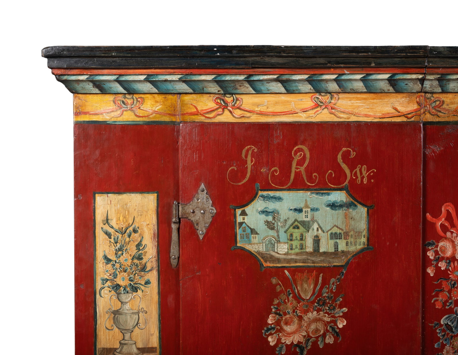 A NORTH EUROPEAN PAINTED MARRIAGE ARMOIRE, POSSIBLY TYROLEAN, EARLY 19TH CENTURY - 3