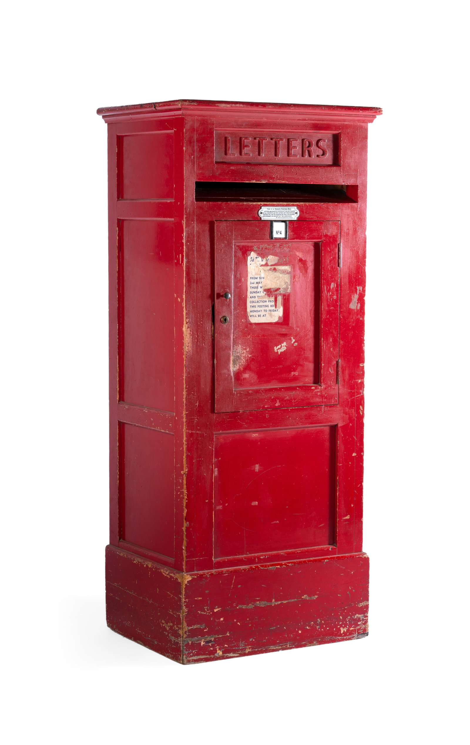 A PAINTED PINE LETTER BOX OR POST BOX, EARLY 20TH CENTURY: A PAINTED PINE LETTER BOX OR POST BOX EARLY 20TH CENTURY 149cm high, 64cm wide, 48cm deep Provenance: Woolley & Wallis, Furniture, Works of Art & Clocks, 20 April 2021, lot 717 Condition