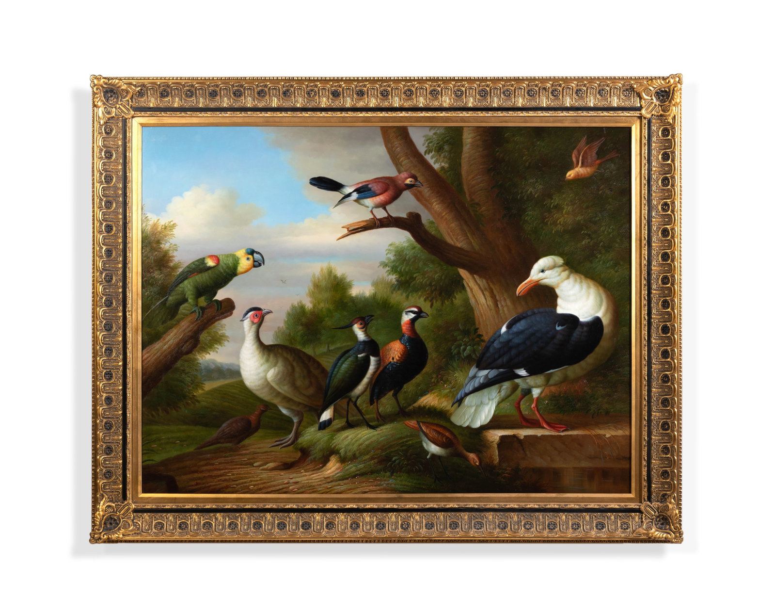 BRITISH SCHOOL (20TH CENTURY), A STILL LIFE OF BIRDS PERCHING IN A LANDSCAPE: BRITISH SCHOOL (20TH CENTURY) A STILL LIFE OF BIRDS PERCHING IN A LANDSCAPE Oil on canvas 90 x 121cm (35¼ x 47½in.) Provenance: Dreweatts, Interiors, 3 November 2022, lot 606 (part