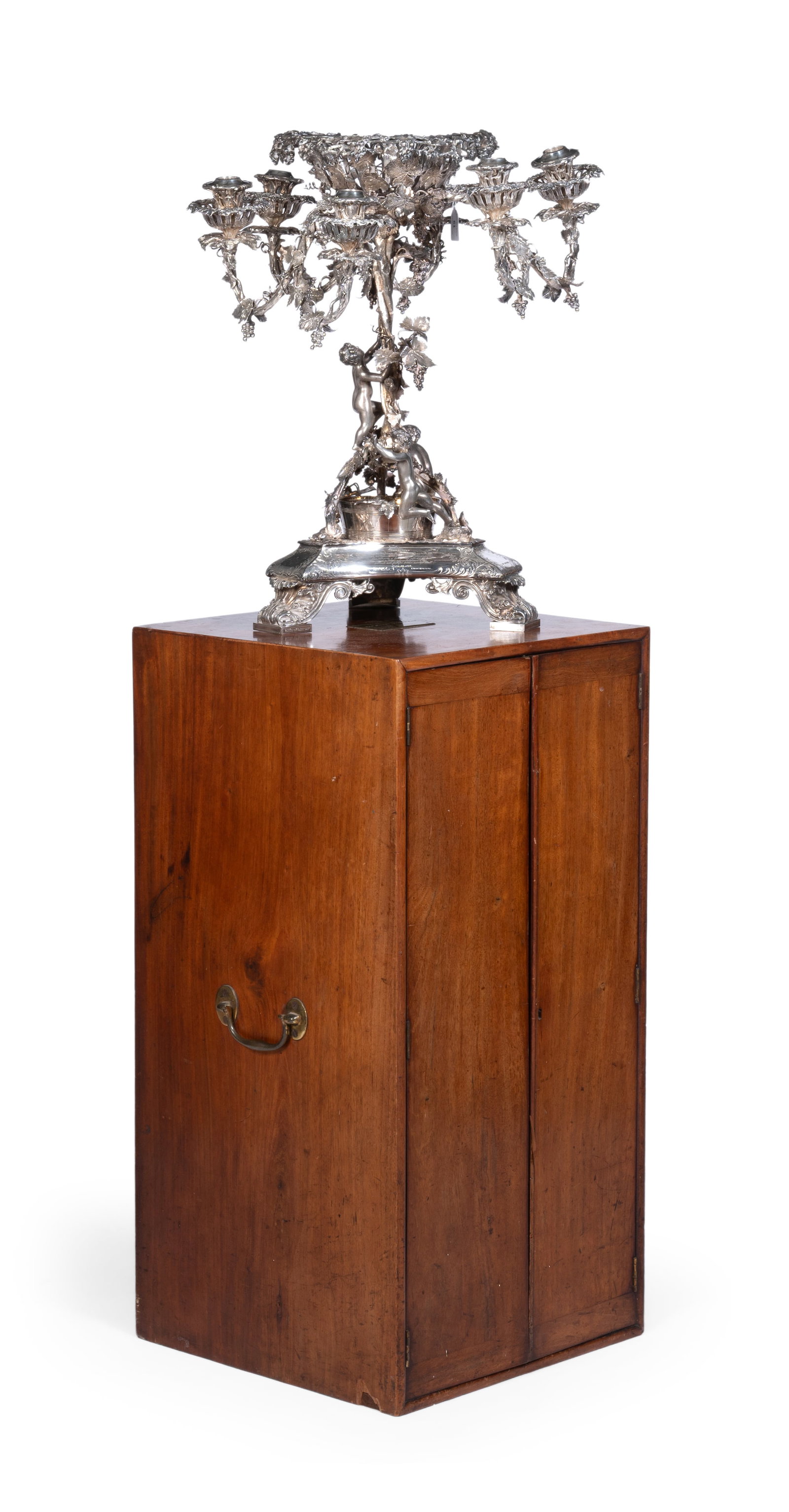 A CASED VICTORIAN ELECTROPLATED CANDELABRUM OR EPERGNE, CIRCA 1855 - 2
