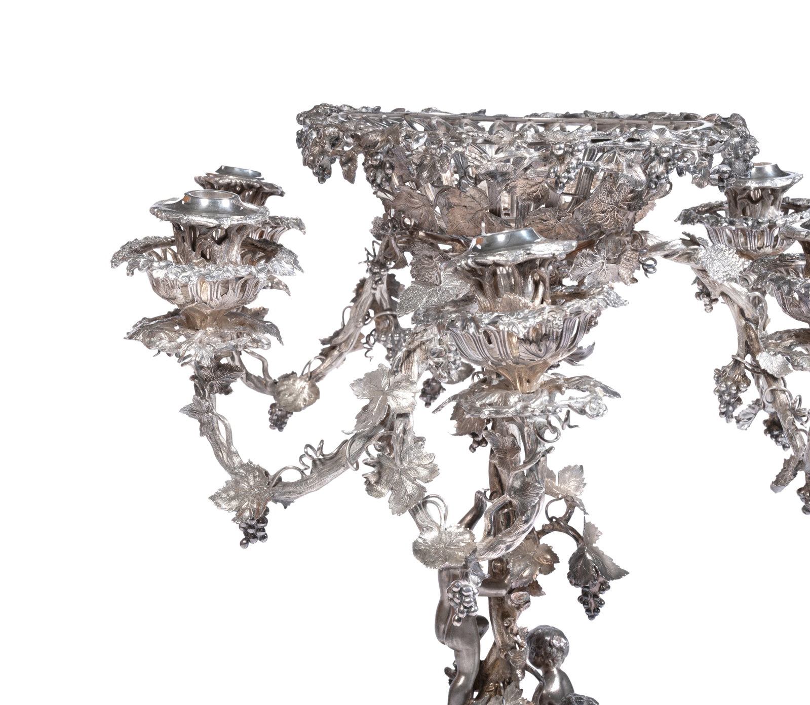 A CASED VICTORIAN ELECTROPLATED CANDELABRUM OR EPERGNE, CIRCA 1855 - 8