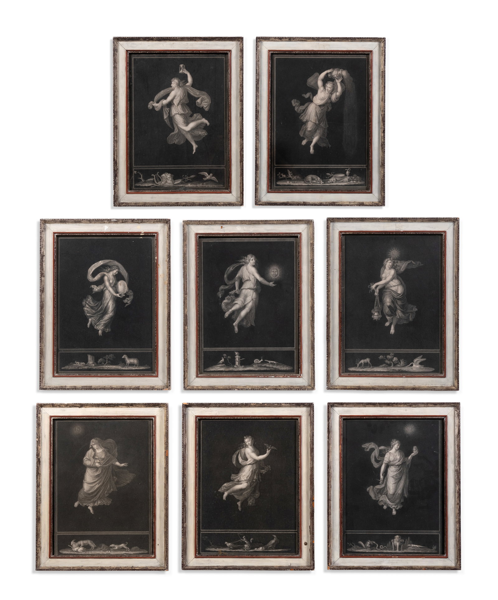 AFTER RAFFAELLO SANZIO, CALLED RAPHAEL, EIGHT SIBYLS FROM HOURS OF THE DAY AND NIGHT: AFTER RAFFAELLO SANZIO, CALLED RAPHAEL EIGHT SIBYLS FROM HOURS OF THE DAY AND NIGHT Engraving Each 38 x 28cm (14¾ x 11in.) (8) Provenance: Dreweatts, Interiors, 1 November 2023, lot 84 Condition