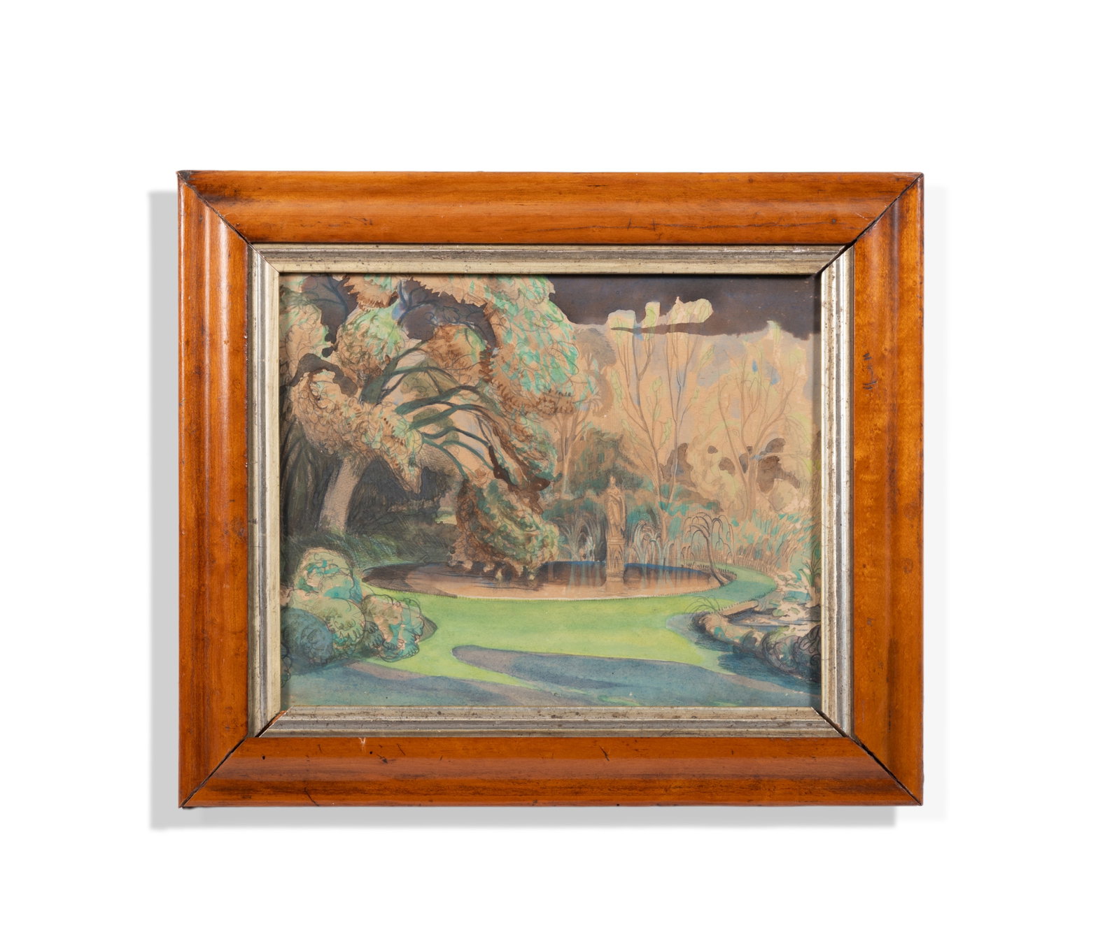 BRITISH SCHOOL (20TH CENTURY), A POND IN A GARDEN: BRITISH SCHOOL (20TH CENTURY) A POND IN A GARDEN Watercolour and pencil 23 x 28cm (9 x 11in.) Provenance: A gift from John Fowler, The Hunting Lodge, Hampshire Condition Report Disclaimer