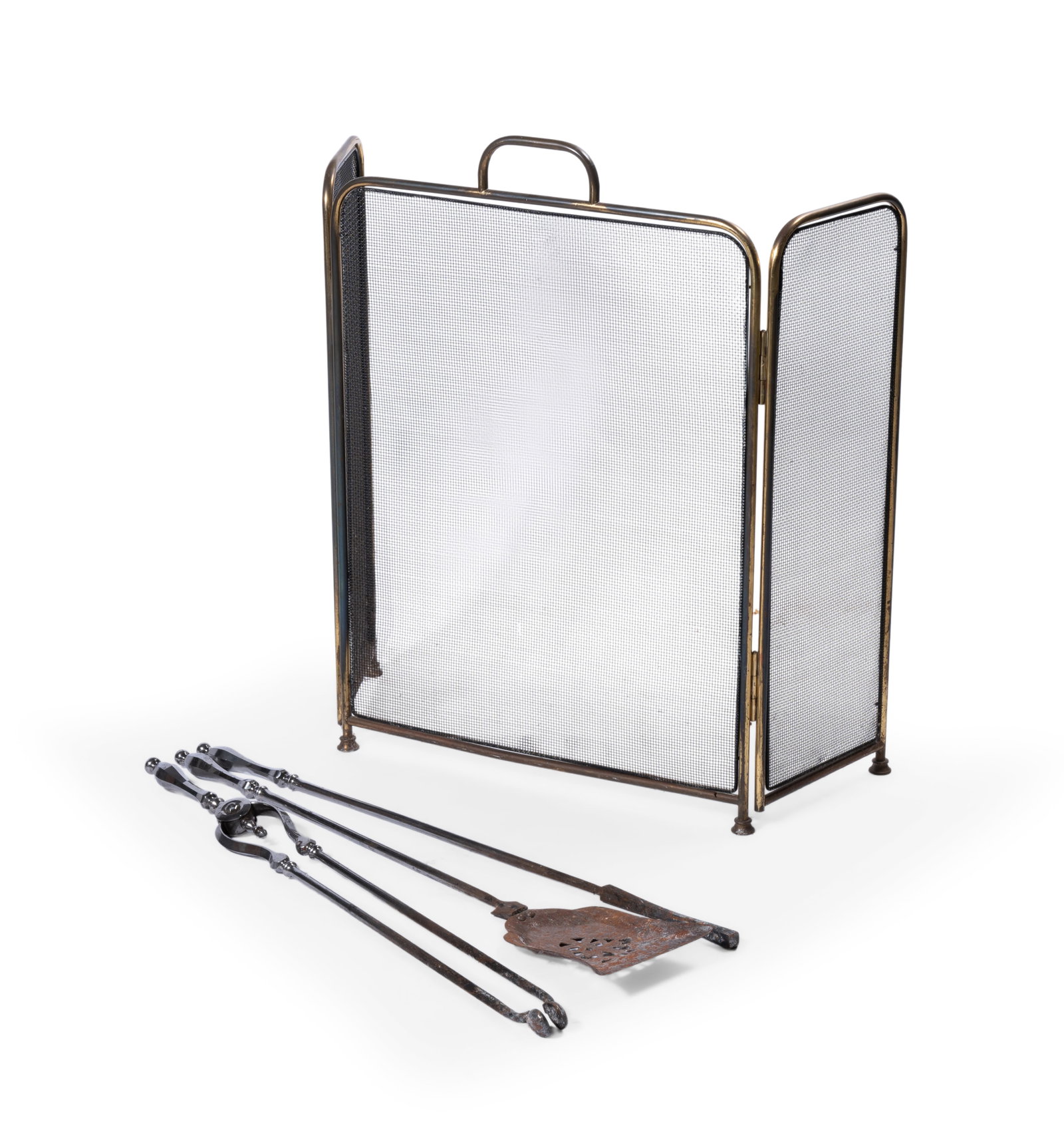A GEORGE III BRUSHED STEEL SERPENTINE FIRE FENDER, CIRCA 1800, WITH FOUR FURTHER ITEMS - 3