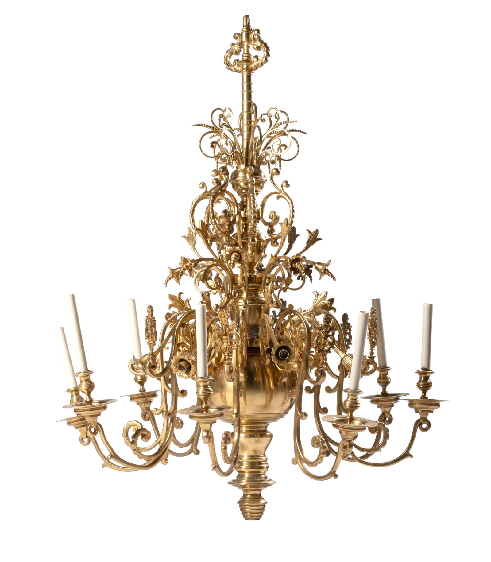 A SIXTEEN LIGHT BRASS CHANDELIER, IN 18TH CENTURY DUTCH STYLE, PROBABLY EARLY 20TH CENTURY (1 of 3)